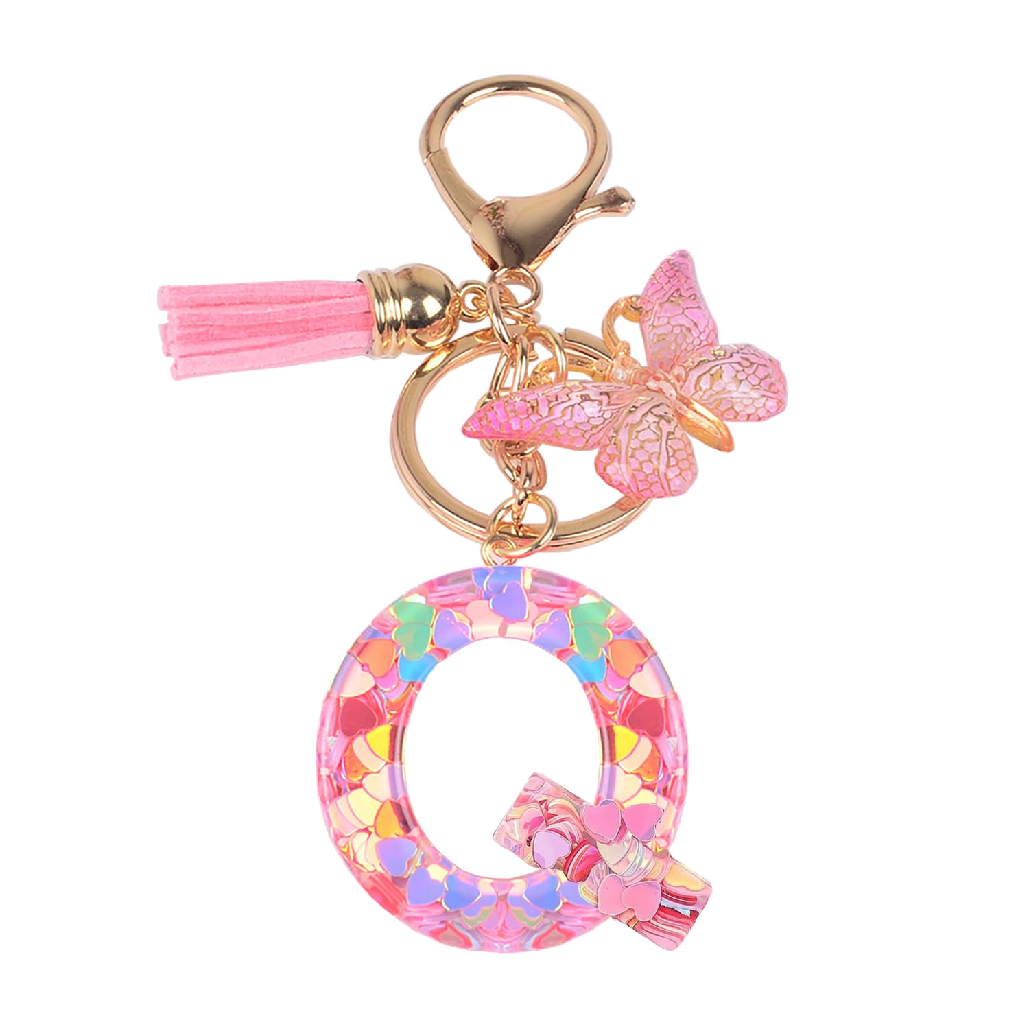 Ypymod Unisex Rosa-Q Keychain, Letter Keychain, Butterfly Pendant Keychain With Initials, Q, One Size