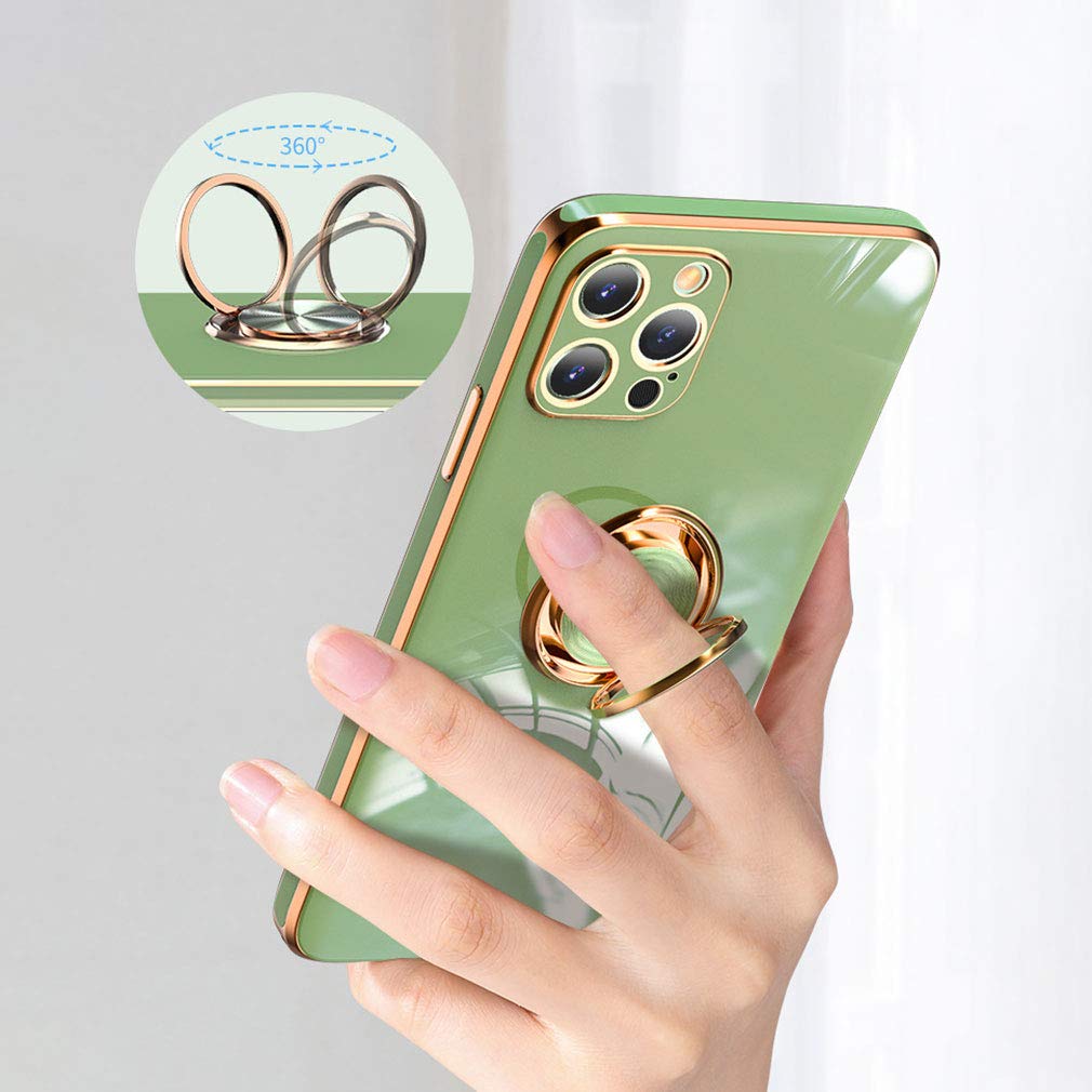 Tybiky custodia per iPhone 12 Mini, in morbido silicone, con anello a 360 gradi per supporto magnetico per auto, cover in TPU, sottile, resistente agli urti e ai graffi, colore verde scuro