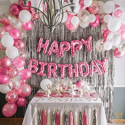 Just Party Set of 50 Pcs Happy Birthday Decoration Kit Combo Pink