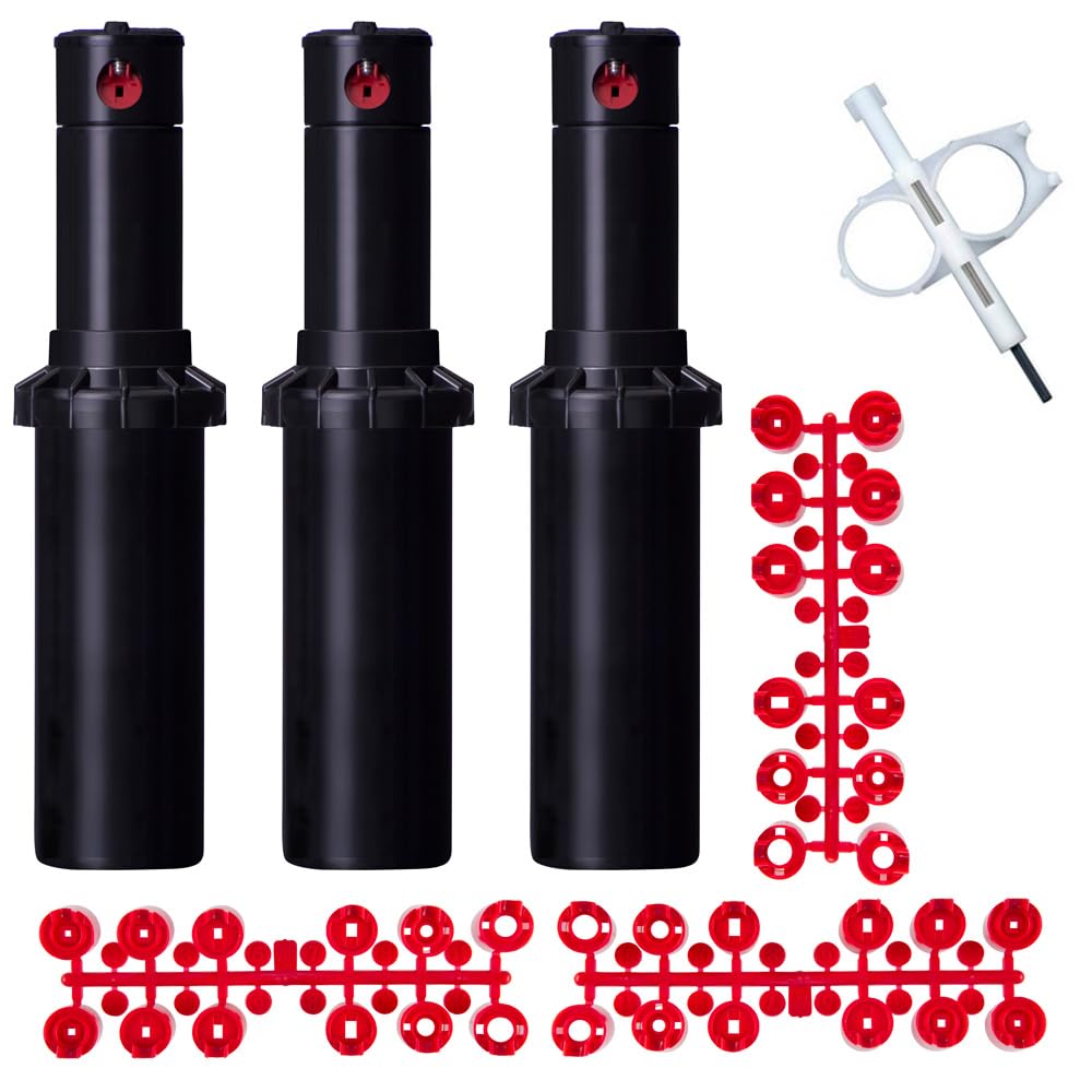 Riegopro Lot de 3 arroseurs PGP-Adj Hunter. Portée de 6,4 à 15,8 m. Comprend Un Jeu de Buses et Une clé de réglage.
