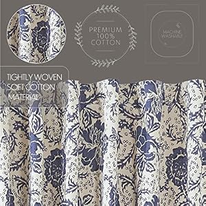 VHC Brands Dorset Prairie Curtain Panels Floral Navy 63x36x18 Set of 2