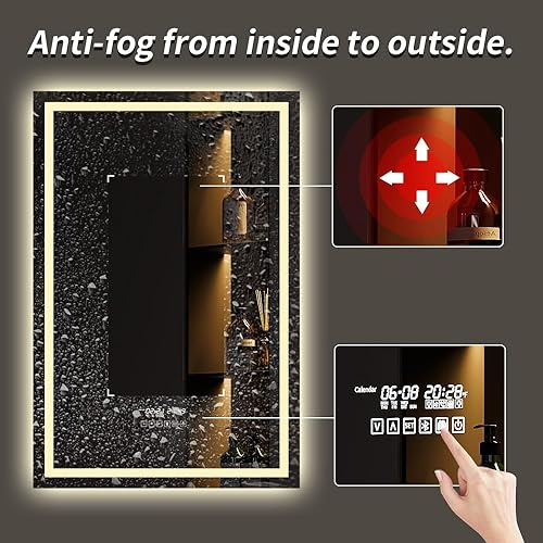 Miniatura 3 de GESIPOR Espejo LED de baño de 72 x 30 pulgadas con interruptor de pared de altavoz inalámbrico, espejos de tocador iluminados para baño