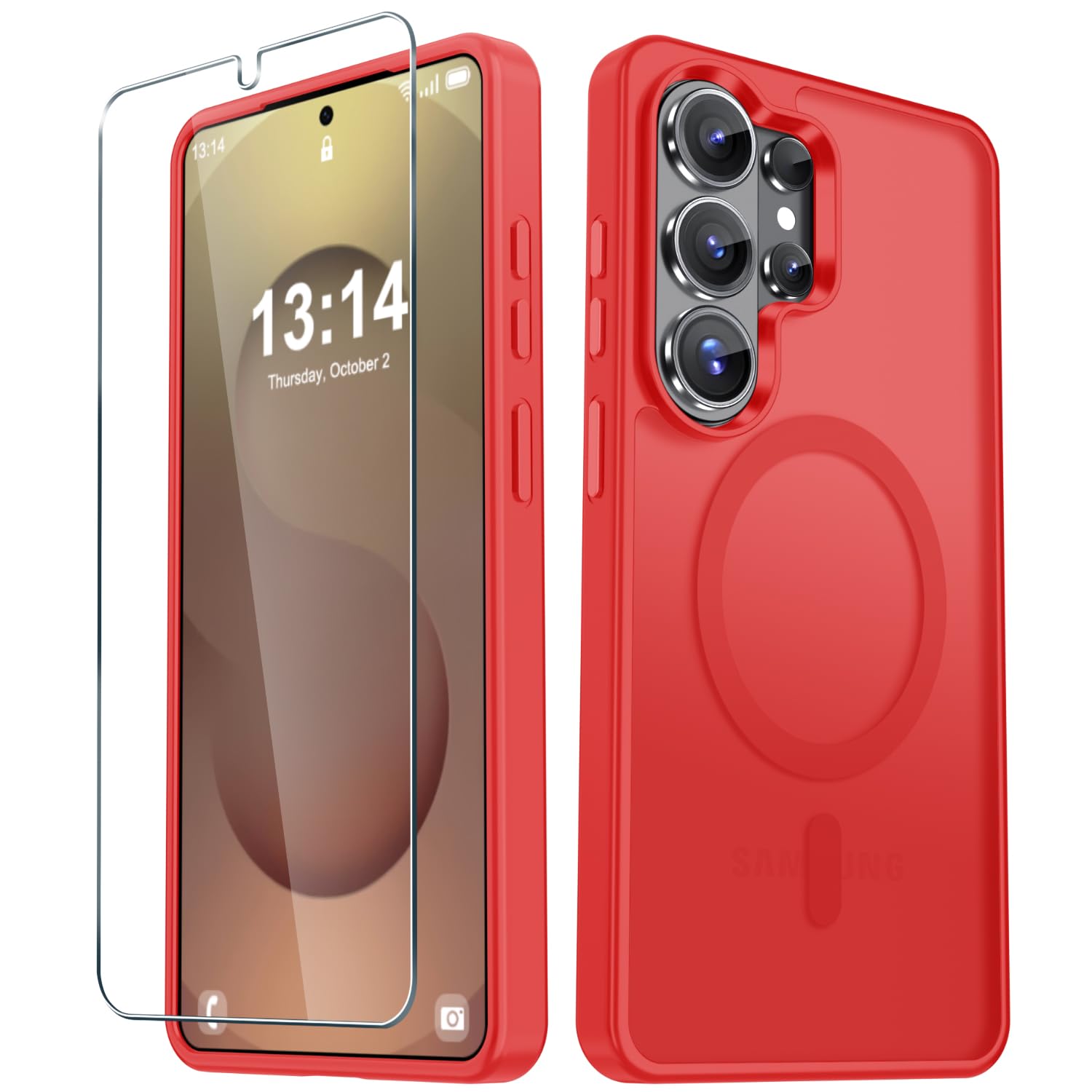 YENAPOON for Samsung Galaxy S26 Ultra Case, Matte Magnetic Phone Cover, Red | Fit for MagSafe, Screen Protector included, Shockproof Military Grade Protection, Translucent Frosted Back