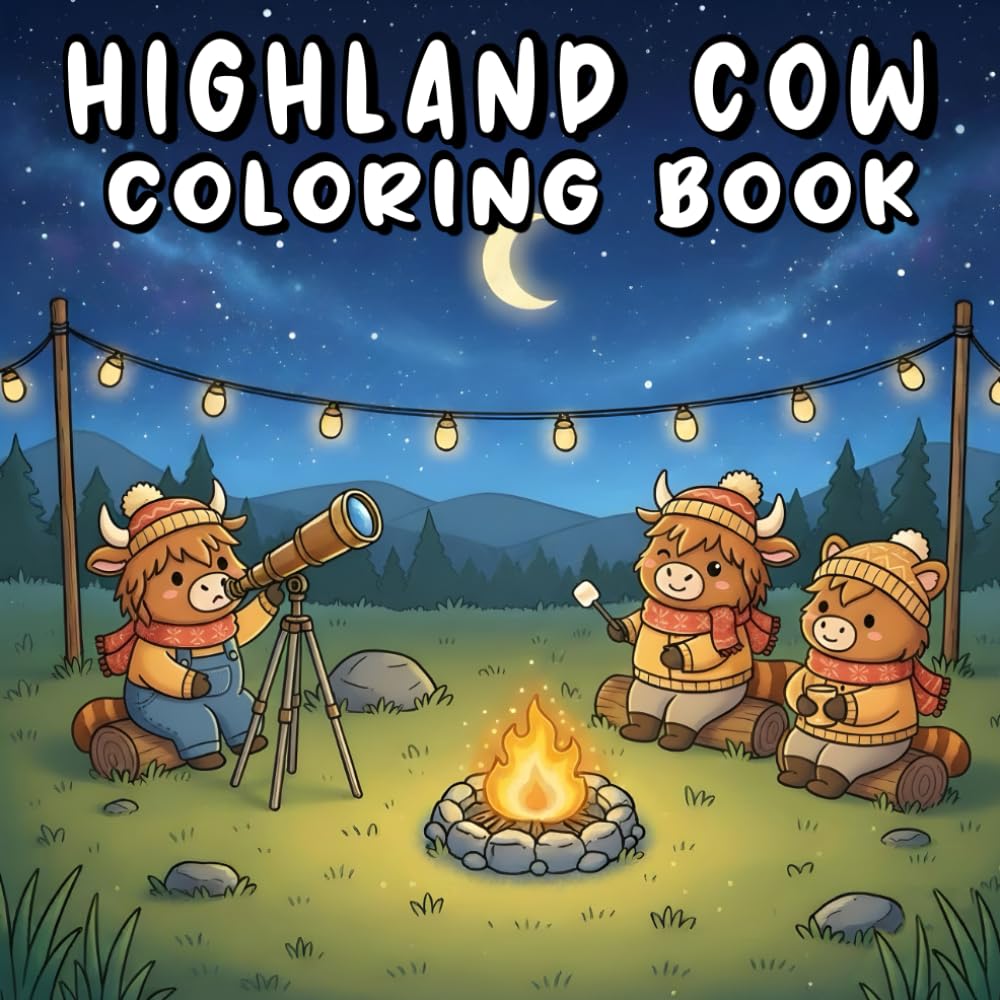 Highland Cow Coloring Book: Calming 50+ Scottish Cows Coloring Pages with Bold, Easy Designs for Teens & Adults