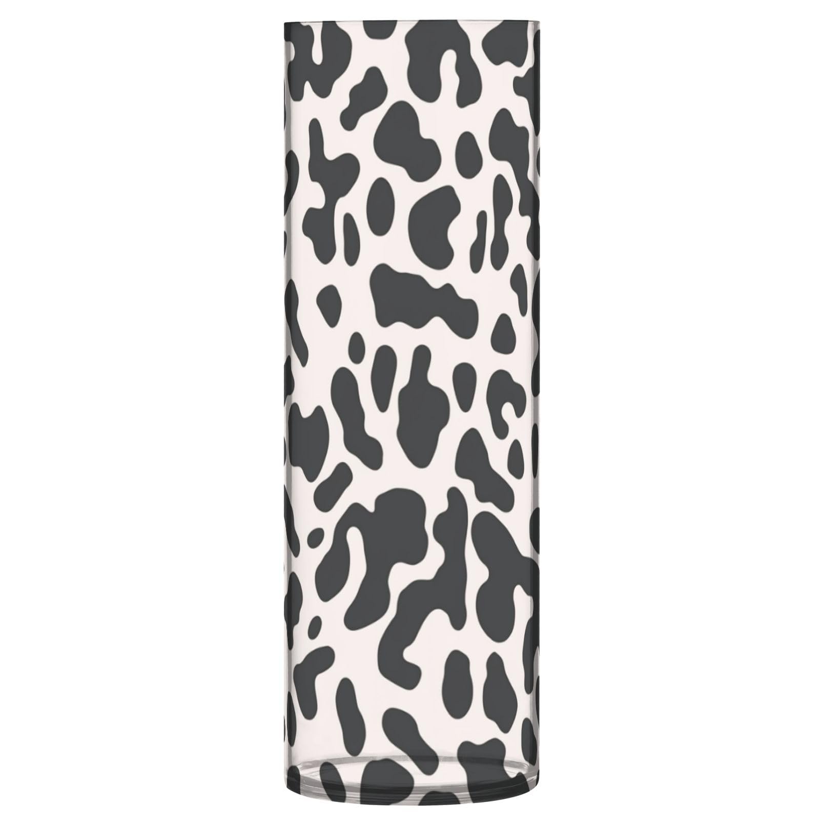 Skyshu Cow Print Plastic Cylinder Flower Vase For Plants Bouquet, 1 Pack Unbreakable Tall Clear Vase For Wedding Centerpieces Home School Office Decor, 11.8 X 3.9 Inch