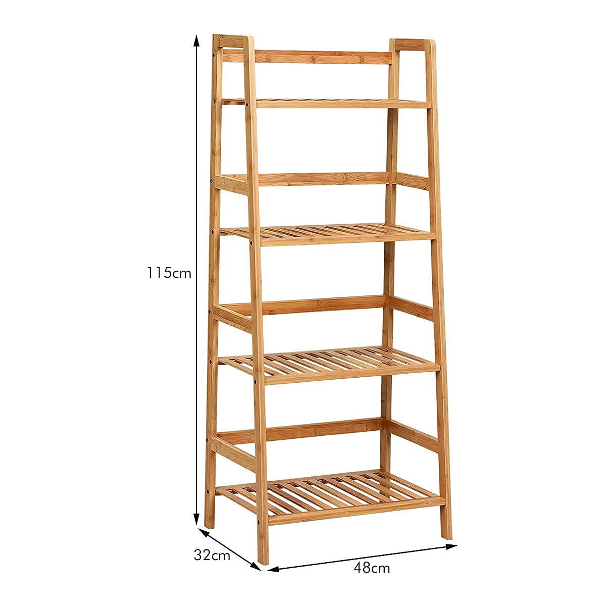 GIANTEX Leiterregal Bambus Standregal mit 4 Ablagen Blumenleiter Pflanzenregal freistehend Badregal Küchenregal Aufbewahrungsregal Blumenregal für Küche Badezimmer Balkon Büro (Natur)