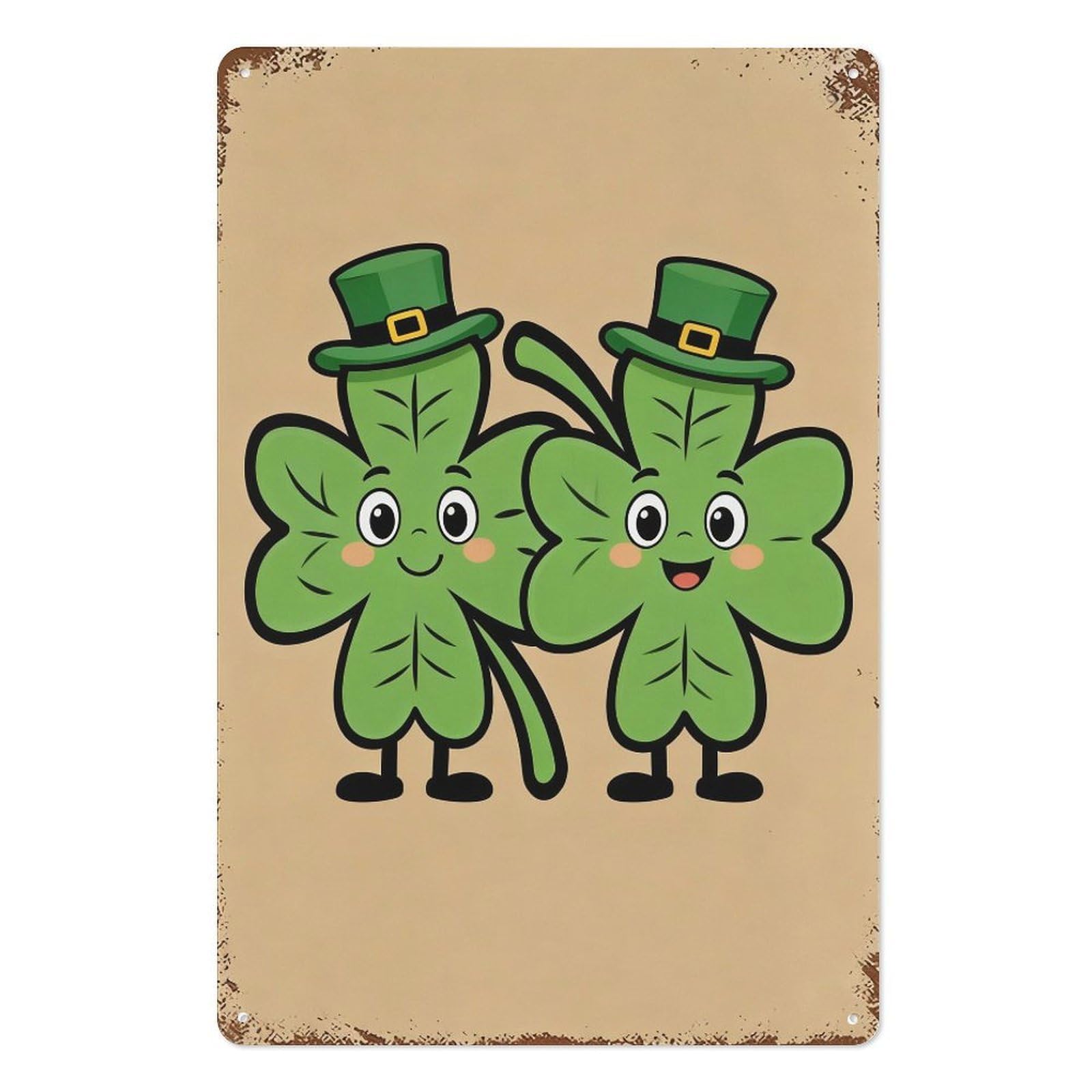 peiyeety Cute Shamrocks Metal Tin Sign 8x12 Inch, Smiling Four Leaf Clover St Patrick’s Day Irish Pub Bar Kitchen Wall Decor Plaque, Retro Green Wall Art