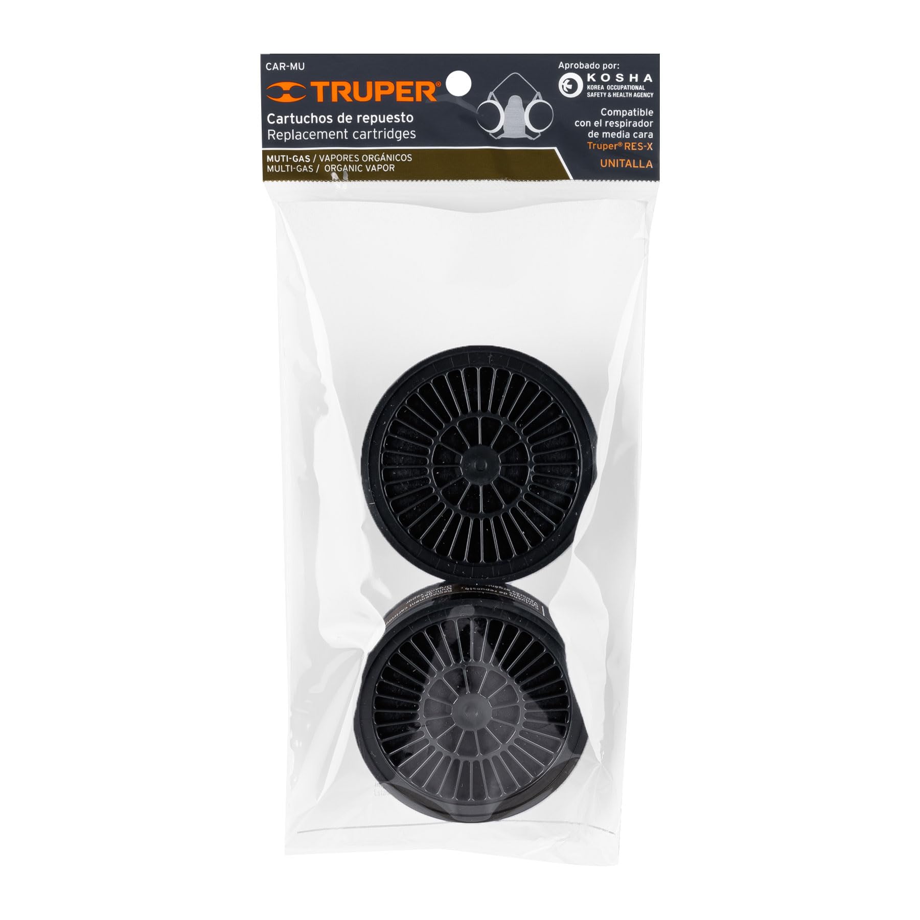 Truper Refill Cartridge, Multi Gas Filter Bag 2 Pcs, Black, 13 cm x 28 cm