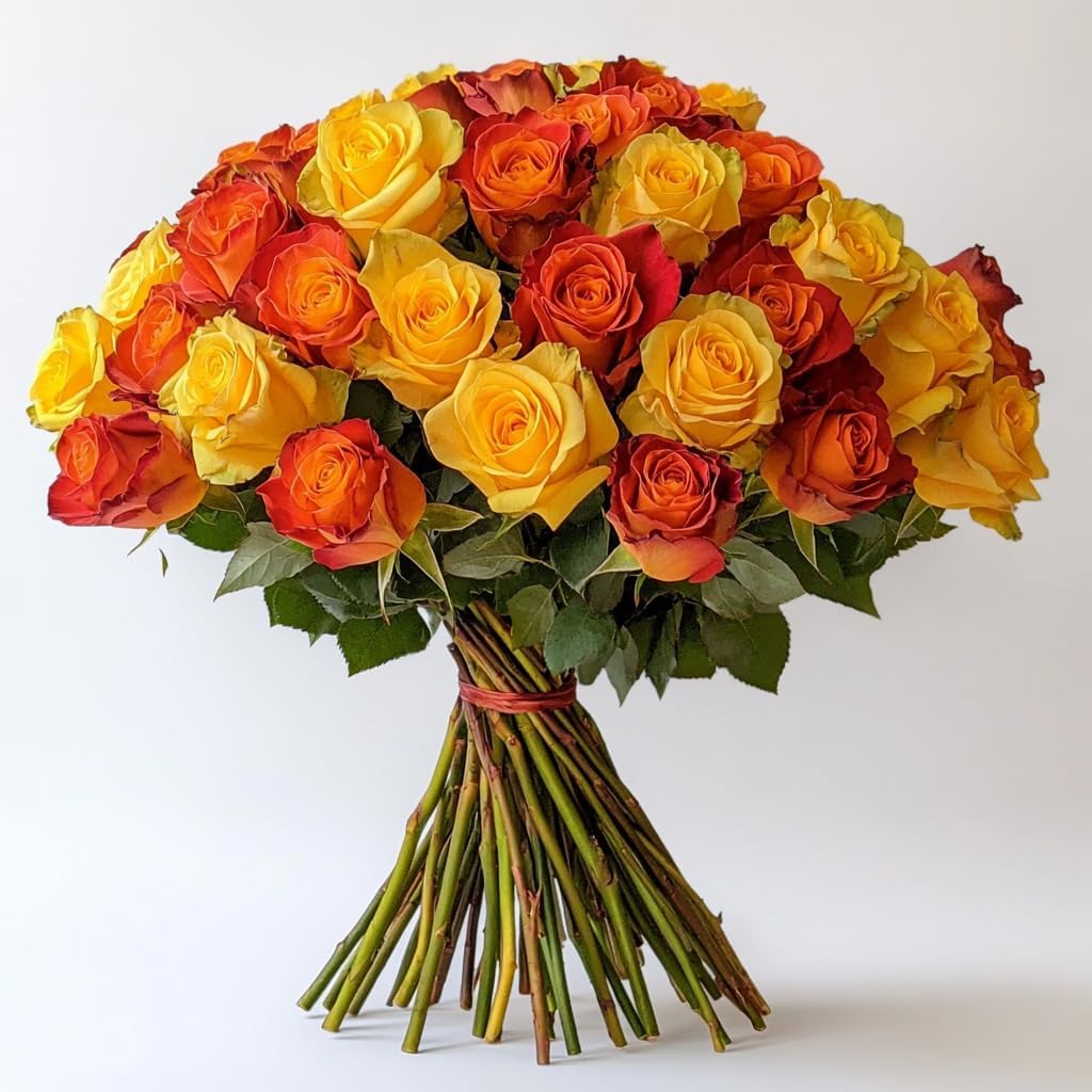 GlobalRose 50 Roses - 25 Yellow & 25 Orange Roses - Fresh Flowers Delivery for Wedding