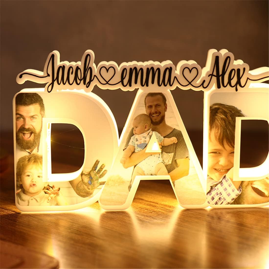 Personalized DAD Name Lamp Custom Photo Night Light Gifts for Dad from Daughter, Son, Kids - Birthday Gifts for Dad, New Dad - Fathers Day Light for Dad, Husband, Men, Present Idea for Father