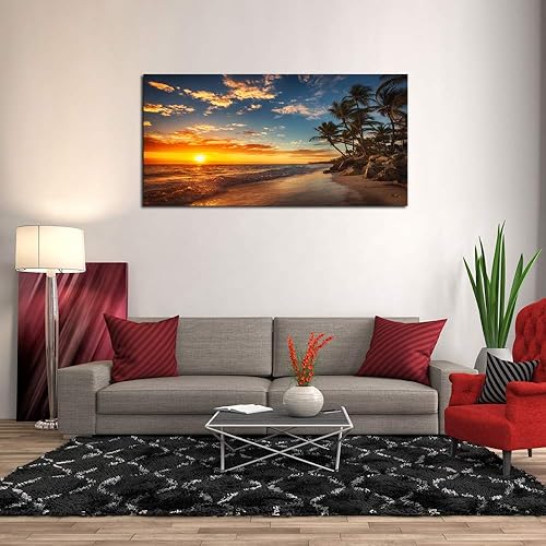 Miniatura 6 de DZL Art S74775 - Impresión en lienzo de la isla tropical del paraíso de la playa con palmeras, imágenes de la naturaleza, arte de pared, impresiones