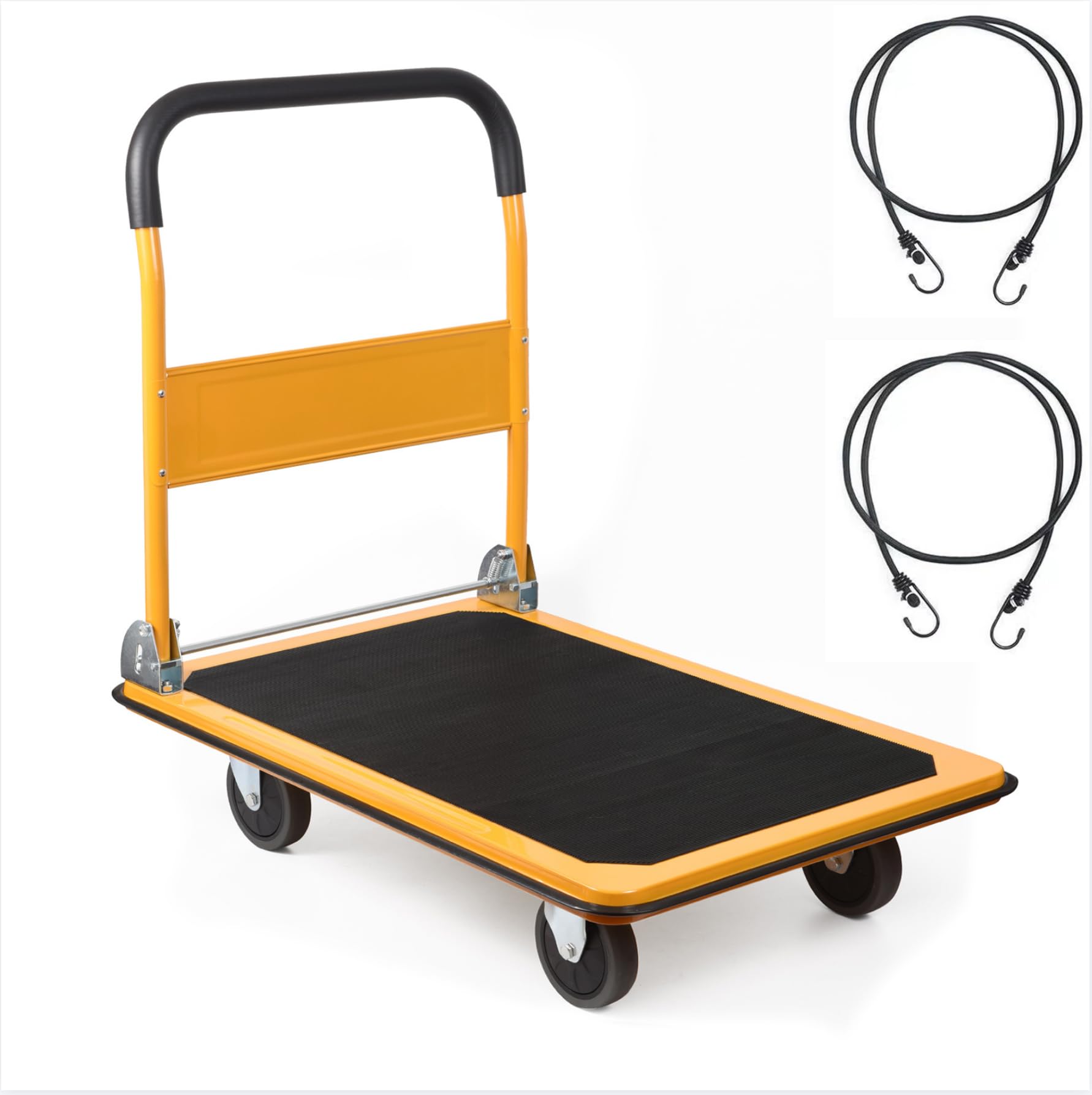 leadallway platform truck large size 880lbs foldable push cart 35.8x24x34.3inches yellow with 2 ropes. as is. missing wheels