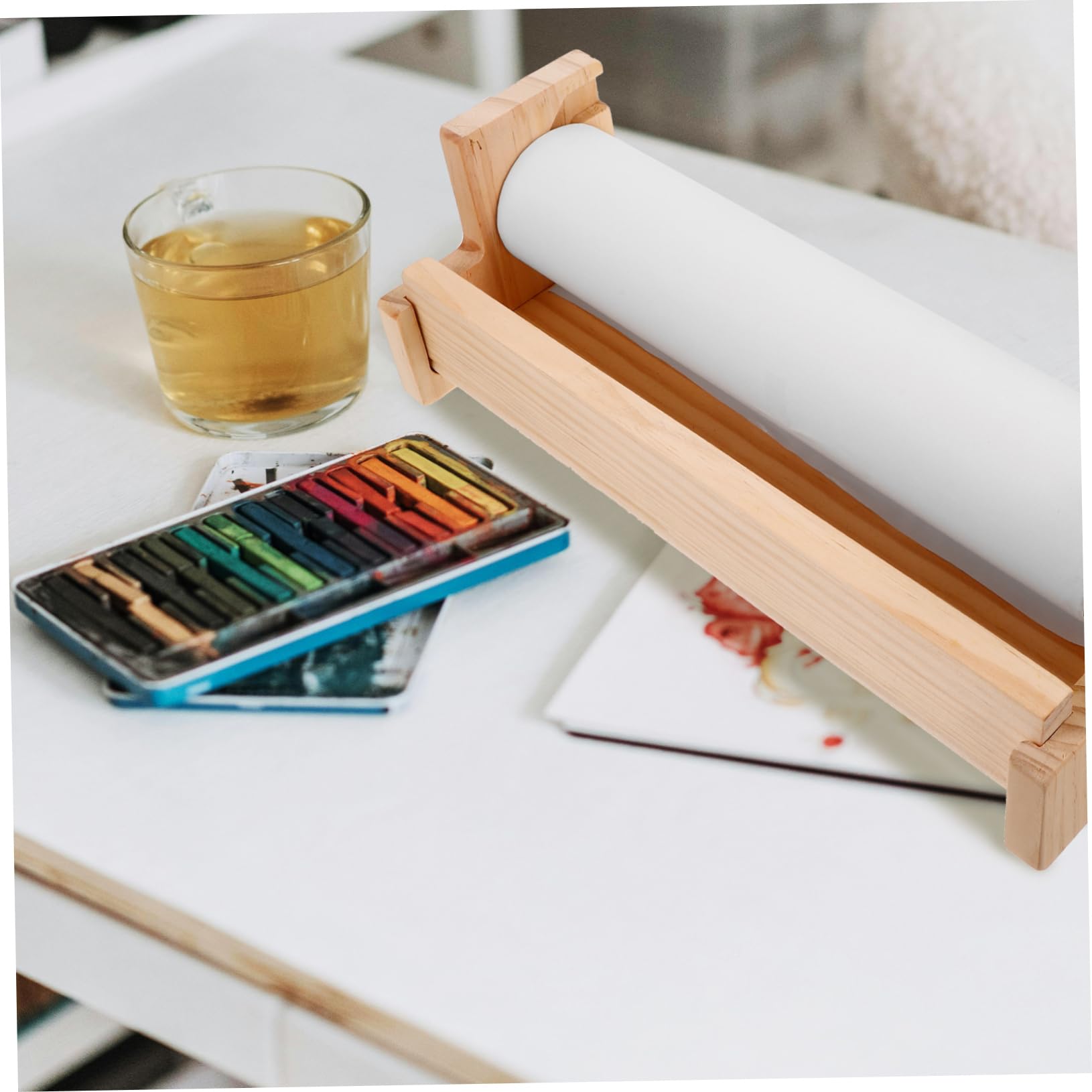 Tofficu Cavalletto da Tavolo in Legno Multifunzione per Rotolo di Carta da Disegno, Risparmio di Spazio, Design per Ragazzo Ragazza, per Attività Creative e Doodling