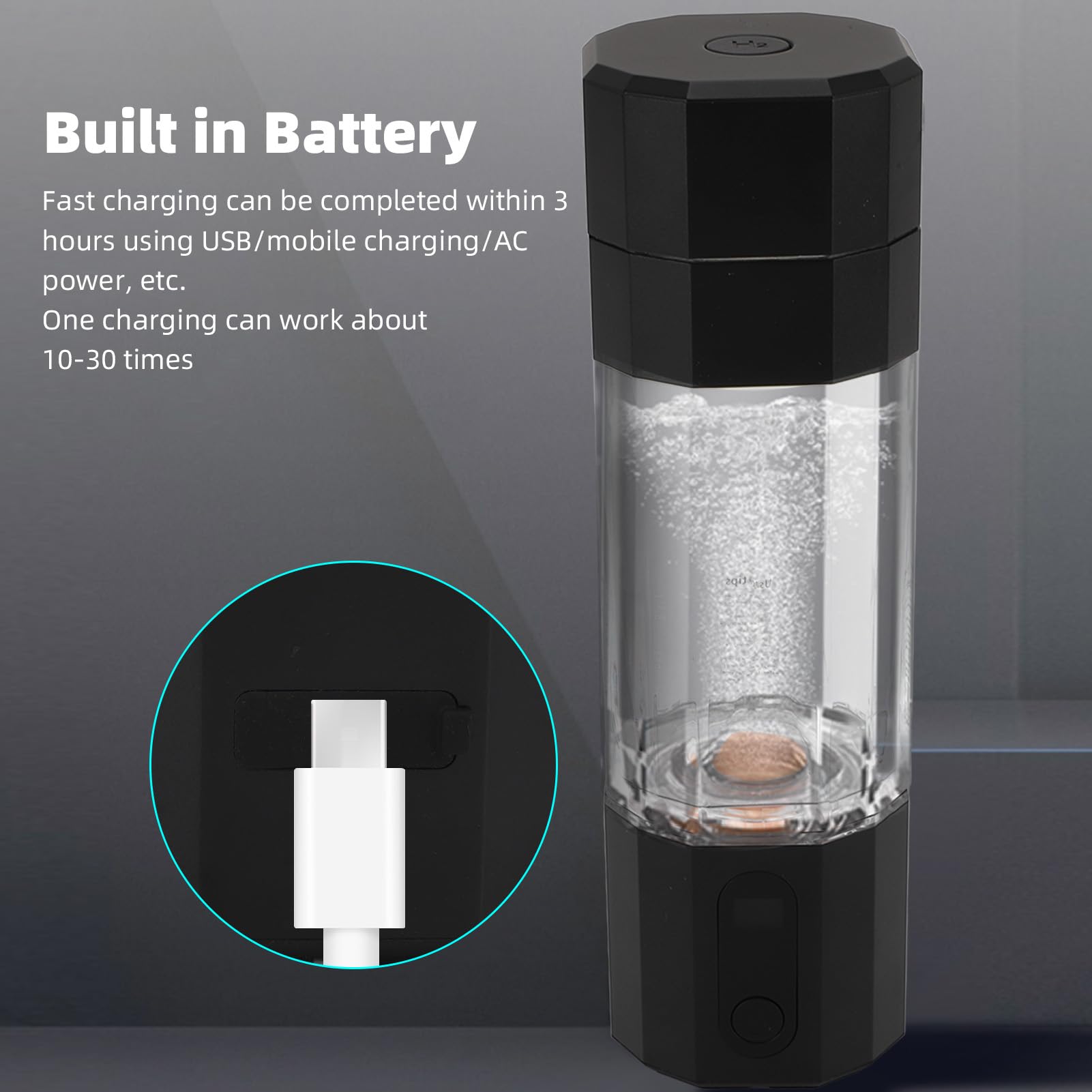 Fabater Generador de Botella de Agua de Hidrógeno, 5 y 10 Minutos, 2 Modos hasta 8000 ppb+ PEM, Máquina de Agua de Hidrógeno Recargable Portátil con Luz Colorida para el Hogar, Oficina,