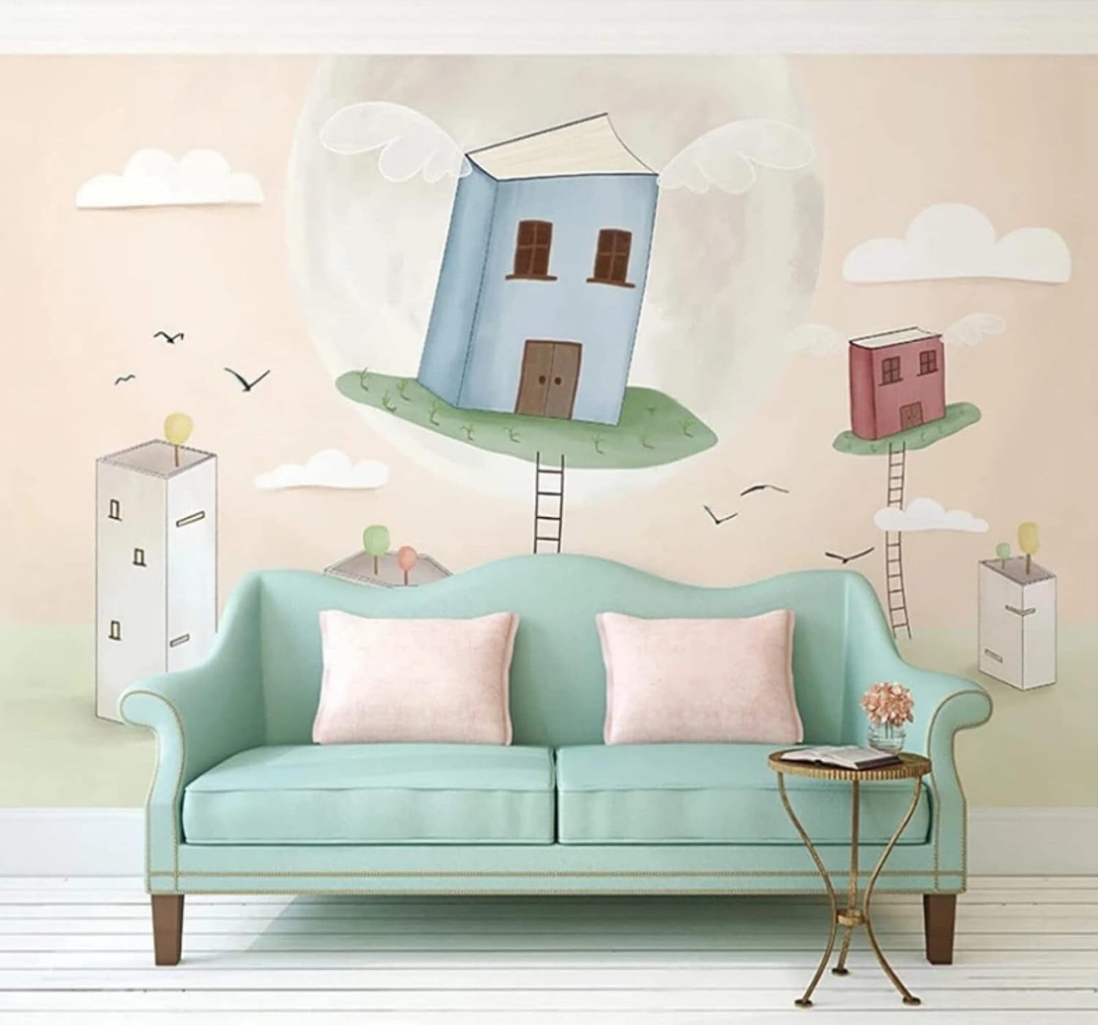 Cartoon Hand Drawn Creative Books Architecture 3D Wallpaper Easy Install Feature Office Living Room Sofa Bedroom TV Background Wall Decoration-430cm×300cm
