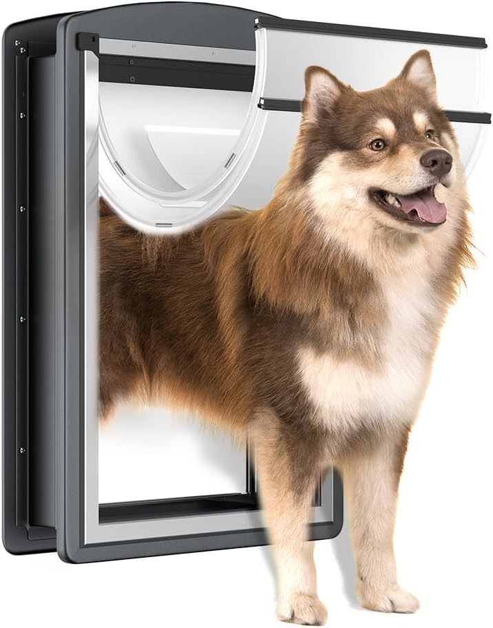 [MAVRICPOWER] Steel Large Dog Door for Door, Doggy Door with Two Sliding Panels, Strong and Rugged Pet Door for Large Dogs up to 100Lbs