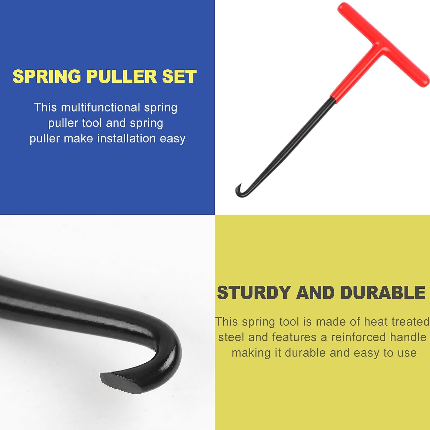 2pcs T-Handle Exhaust Spring Puller Tool, Heavy Duty Brake Spring Hook & Trampoline Stretcher, Universal Hanger Removal Kit for Motorcycle, Dirtbike, Snowmobile & Lawn Mower