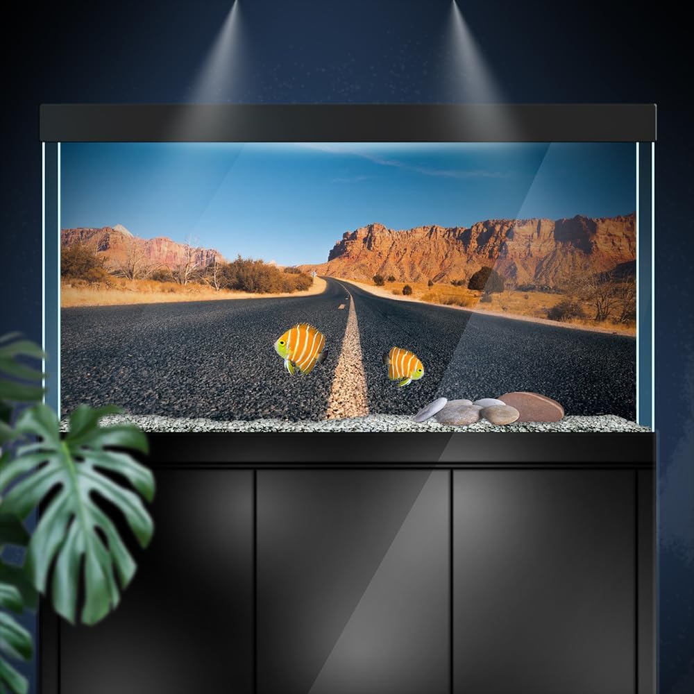 Aquarium Background Stickers - Highway Badlands Self-Adhesive Fish Tank Reptile Terrarium Decor Poster (90 x 60 cm / (35.4 x 23.6 inches))