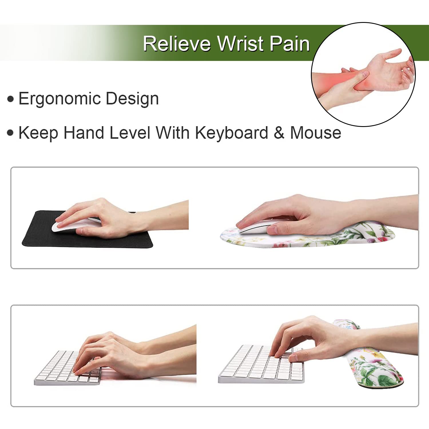 iLeadon Alfombrilla de mouse con soporte para muñeca, reposamuñecas para teclado, alfombrilla ergonómica con base antideslizante para computadora, laptop, oficina en casa + posavasos, alfombrilla de