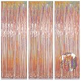 Foil Fringe Curtains Party Decorations - Melsan 3 Pack 3.2 x 8.2 ft Tinsel Curtain Party Photo Backdrop for Birthday Party Baby Shower Rose Gold