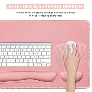 4-in-1 Large Gaming Mouse Pad, Keyboard Wrist Rest Pad & Wrist Support Mousepad Set, Extended Desk Pad Waterproof Desk Mat for Home Office Study Game-Pink