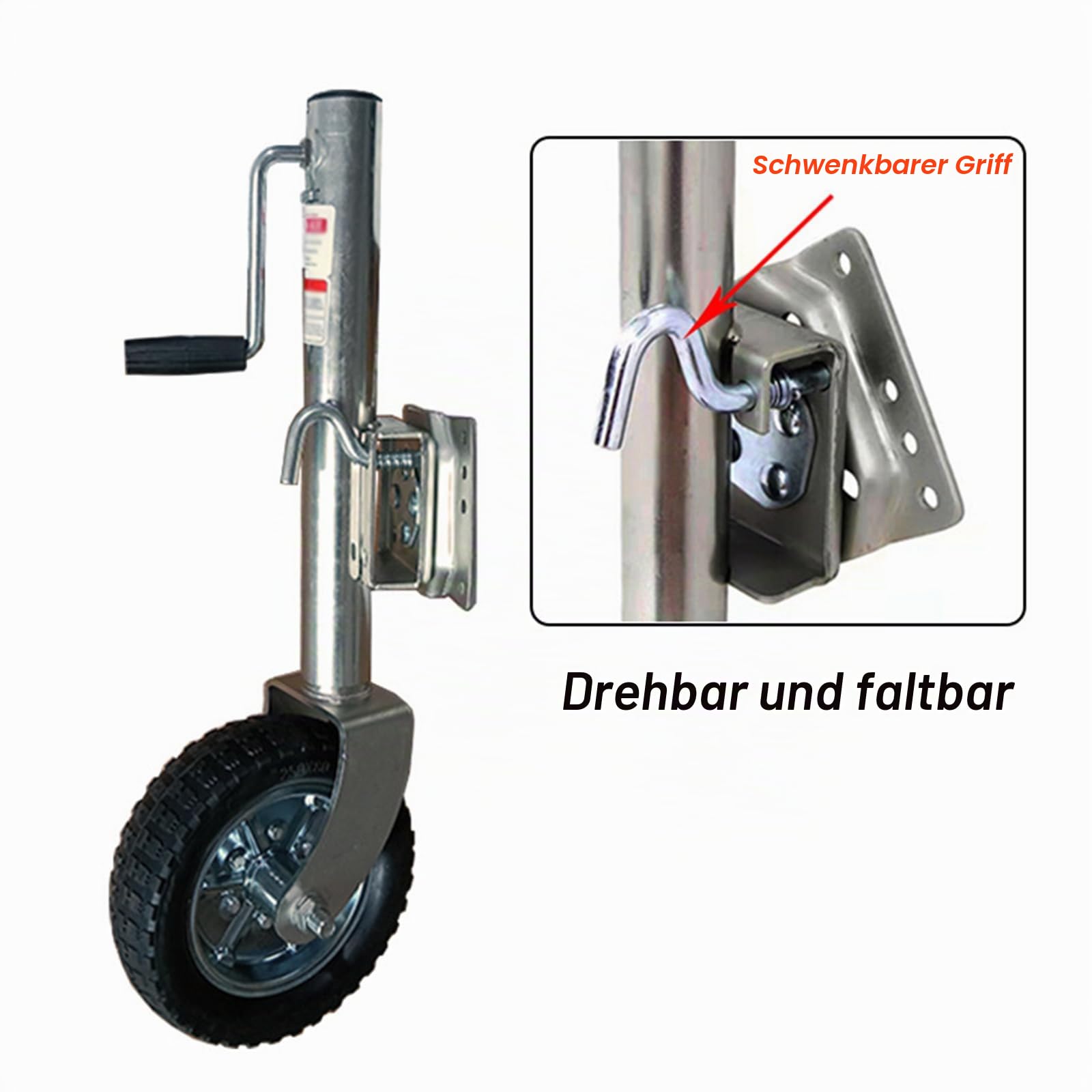 Schwenkbarer Anhänger Stützrad Tragfähigkeit 680 kg Stützrad 254x80mm Seitliche Wippe Automatik Hänger Stützrad Robustes und Verstellbares Stützrad mit Klemmhalter Montiersatz (Seitenwippe)