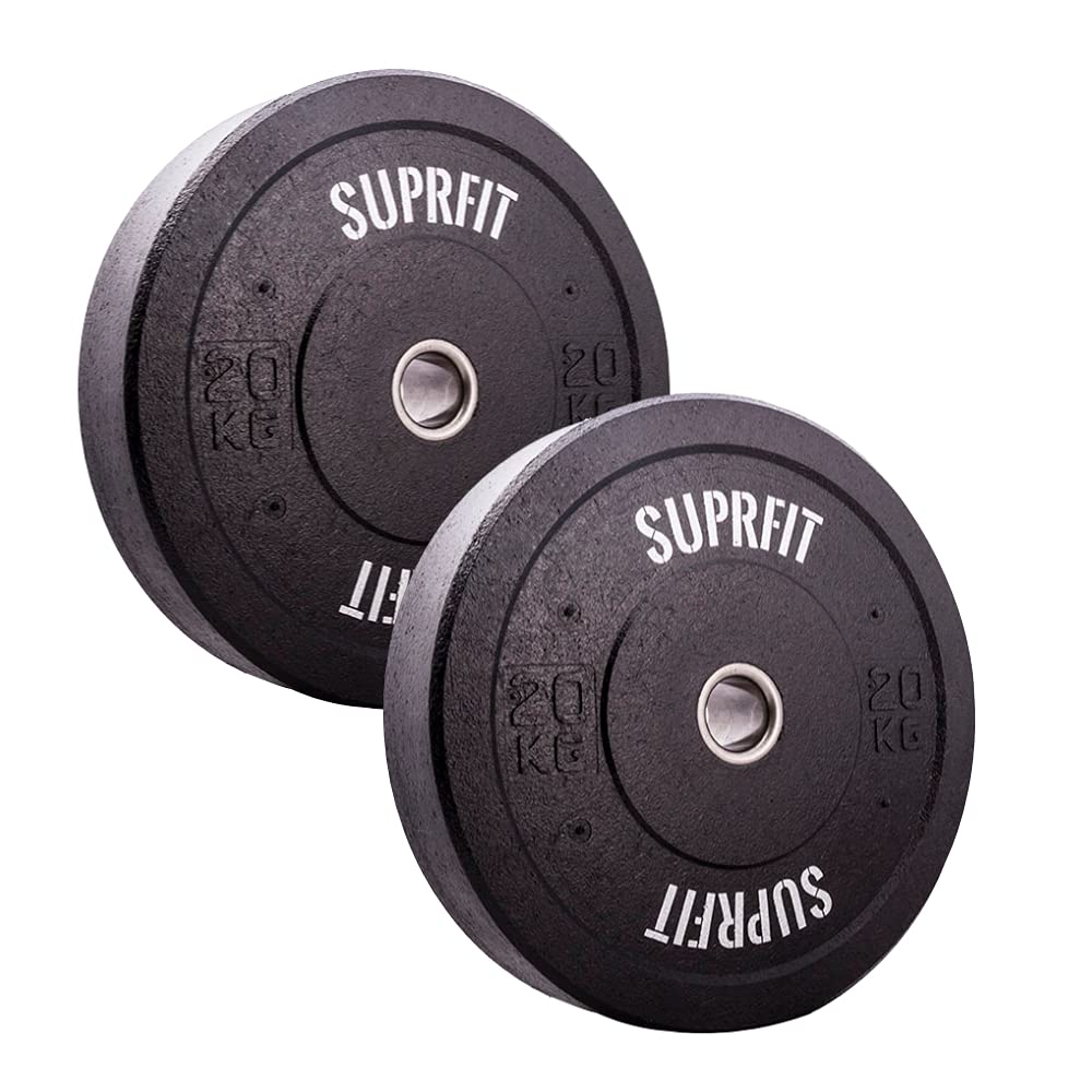 SUPRFIT Hi-Temp Hantelscheiben Bumper Plates 50mm aus recyclten Vollgummigranulat, Gewicht: 5-25kg, Lärm reduzierend & Schock absorbierende CrossTraining Hantelscheiben 50mm