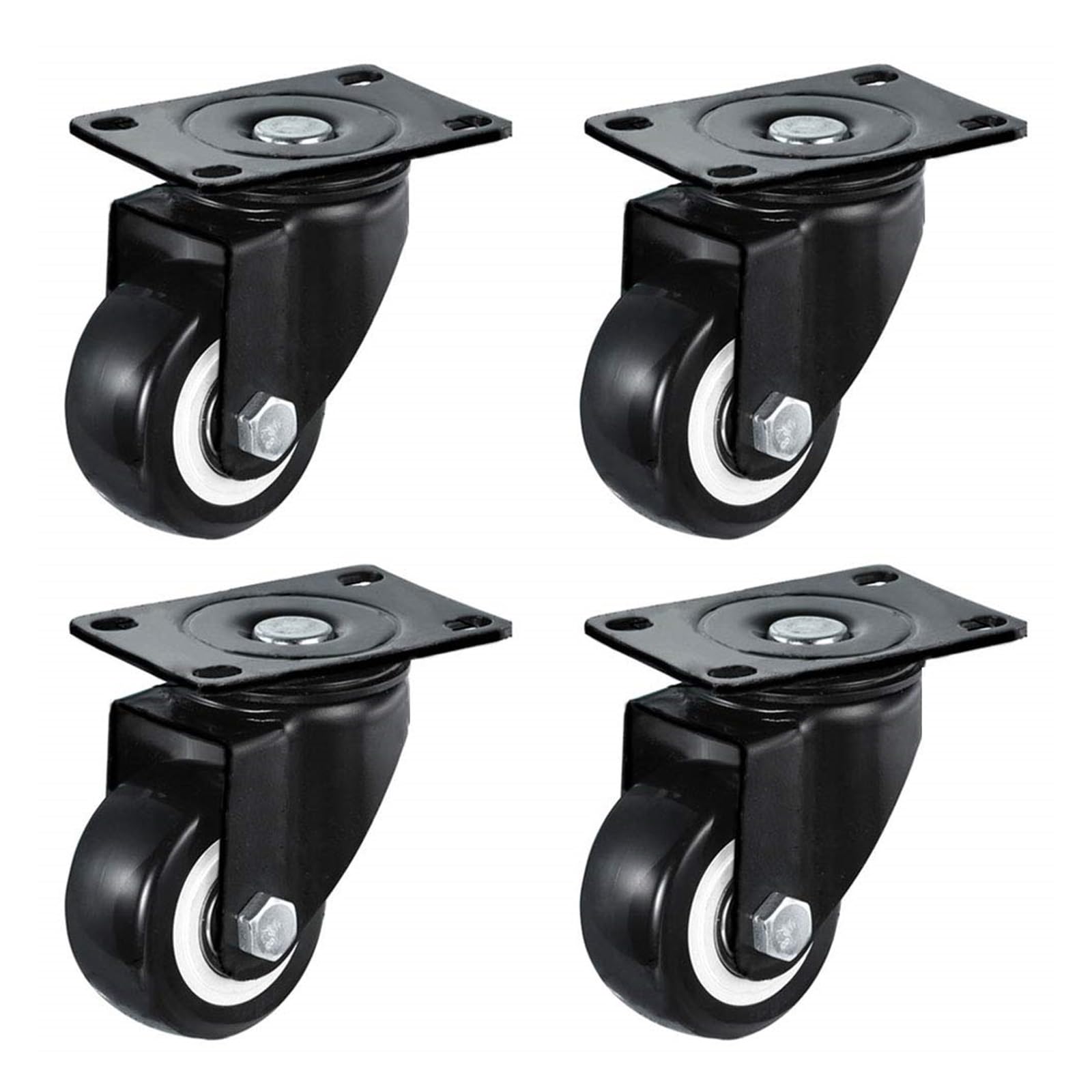 GYRAZXS Heavy Duty Set of 4 Swivel Casters Black Polyurethane Wheels with Double Bearings Wear Resistant Furniture Castors for Coffee Table and Workbench