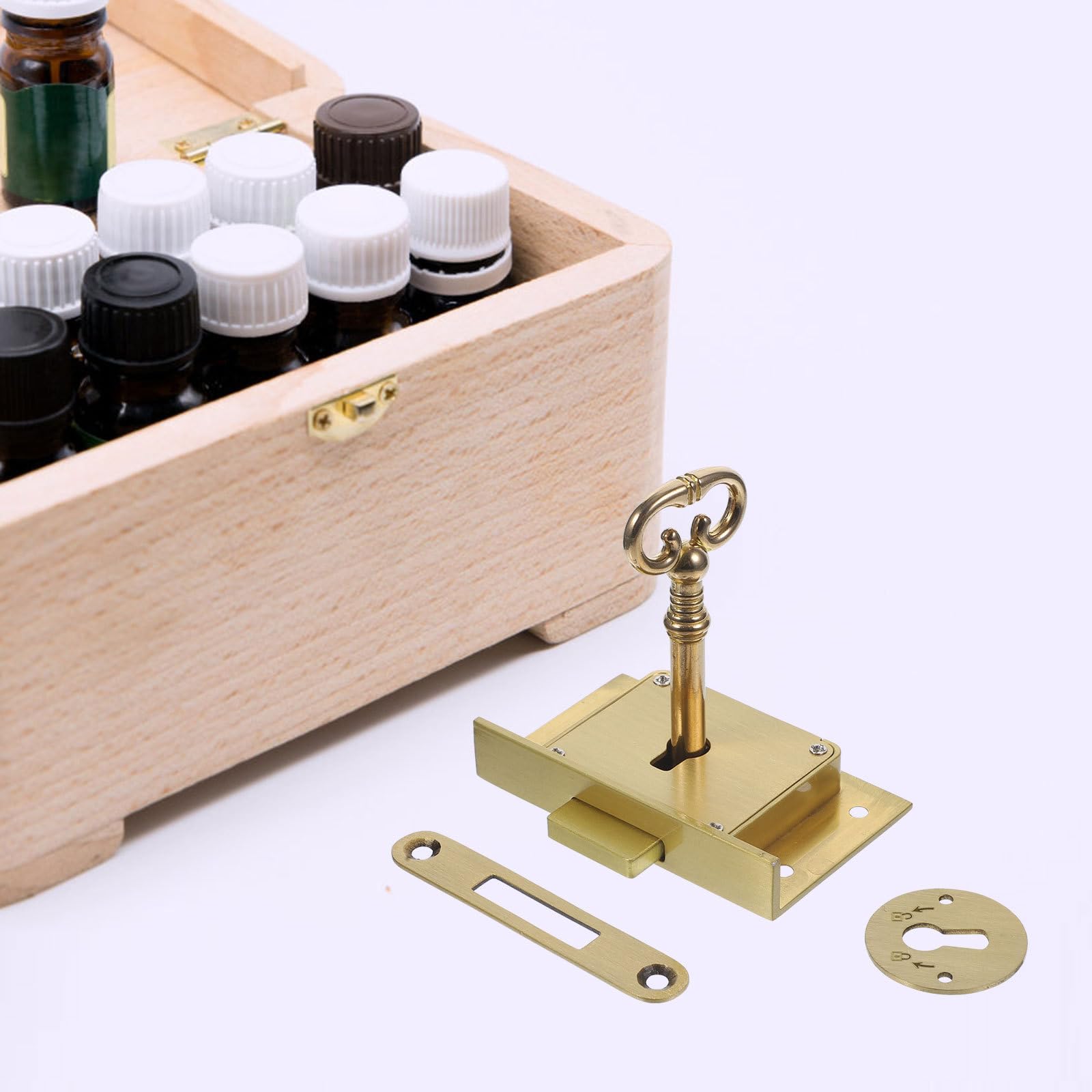 Cerradura de Cajón Vintage Cuadrada de Latón para Cajas de Madera