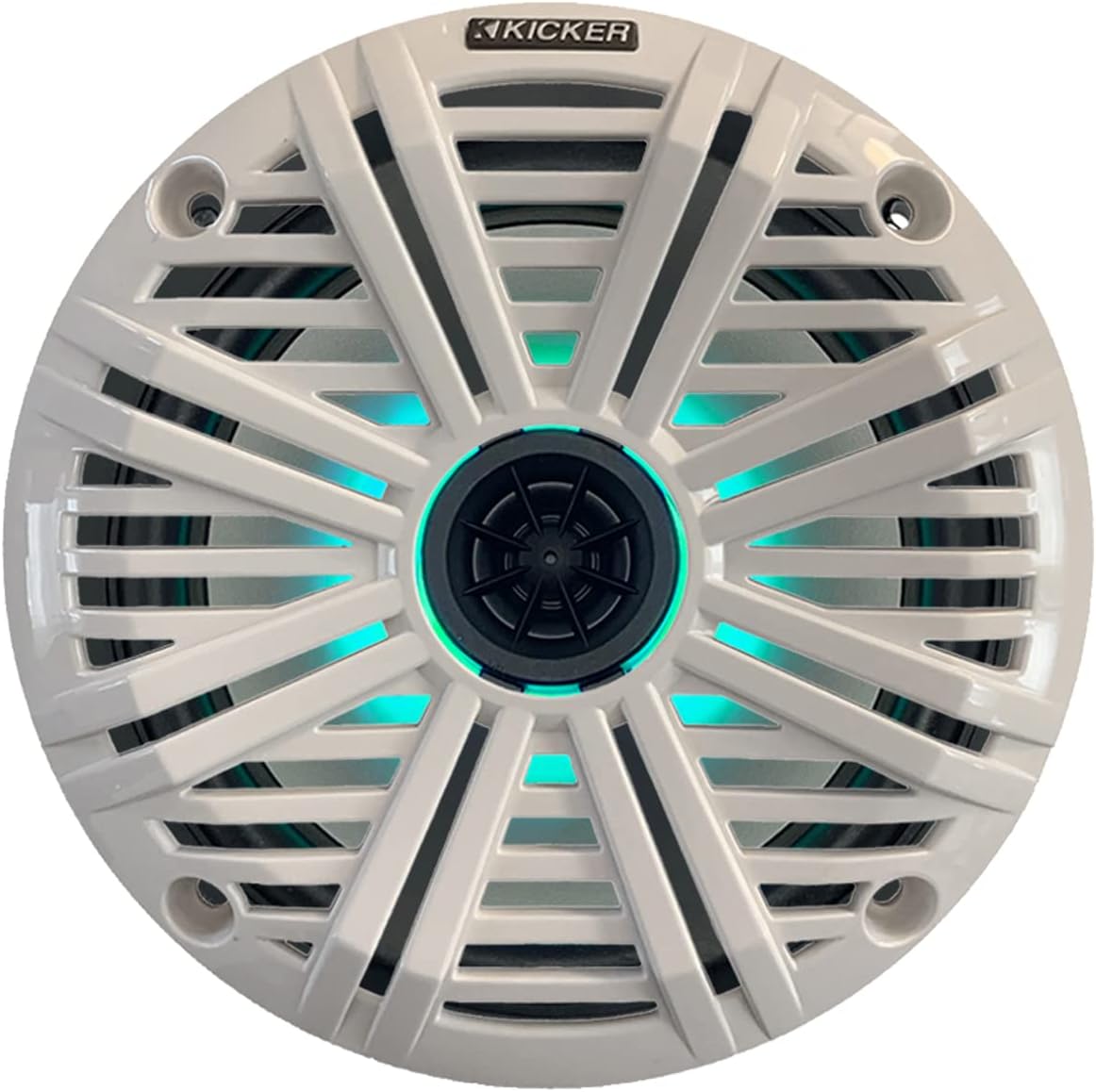 Kicker Weather-Resistant Gauge Style Bluetooth Marine Digital Media Receiver Bundle Combo with (QTY 4) 6.5" 2-Way 195W Max Coaxial Marine LED Speakers w/ White Salt Water Grilles, Wire, Antenna