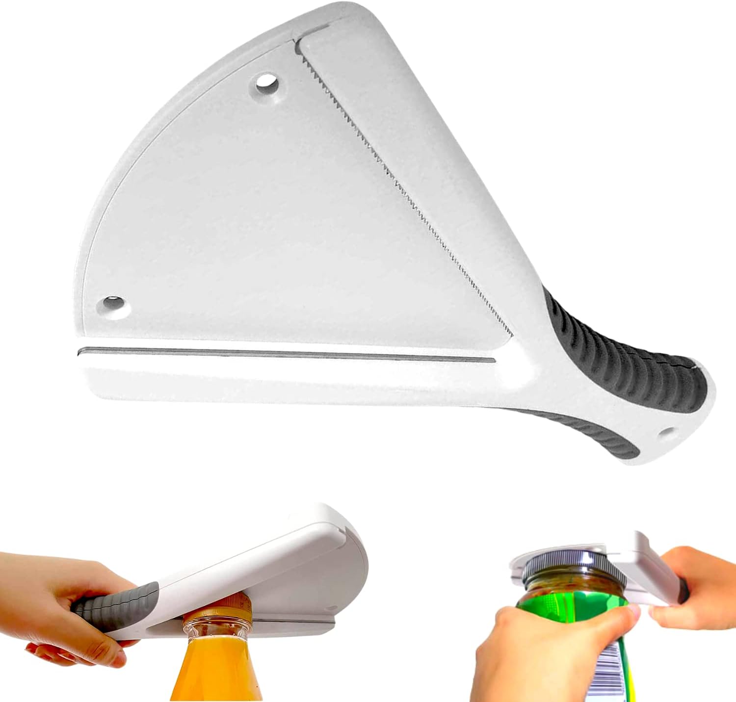Jar Opener Kitchen Gadget, Ideal for Weak Hands or Seniors with Arthritis, Easy to Use, Handheld or Mountable, Opens Lids and Bottle Caps, Includes Under Cabinet Mounting Screws (White)