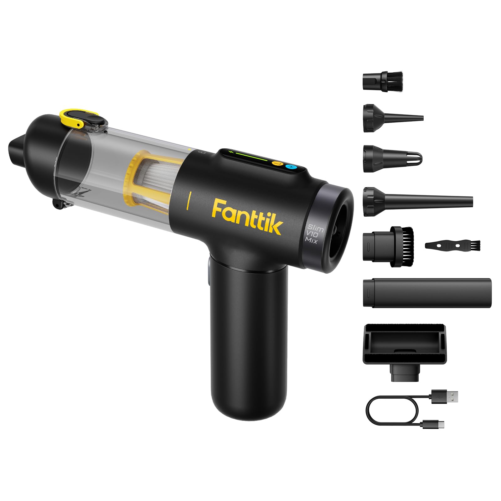 Fanttik Slim V10 Mix Aspirabriciole per auto senza fili, 16kPa, Display LED Intelligente a Colori, 4 in 1 Aspirapolvere e Soffiatore d'aria e Pompa ad Aria e Pompa Sottovuoto
