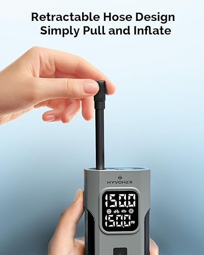 Miniatura 8 de HYVOHEX Inflador de neumáticos, compresor de aire portátil, bomba de bicicleta inalámbrica de inflado rápido de 1 minuto con indicador de presión