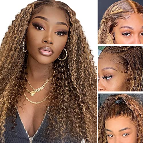 FABA Ombre Lace Front Wig Human Hair 4/27 Water Wave Lace Front Wigs Human Hair 13x4 Hd Lace front wigs for Black Women Human Hair 150% Density Front Wigs Human Hair Pre Plucked with Baby Hair Brazilian Virgin Human Hair Lace Front Wigs