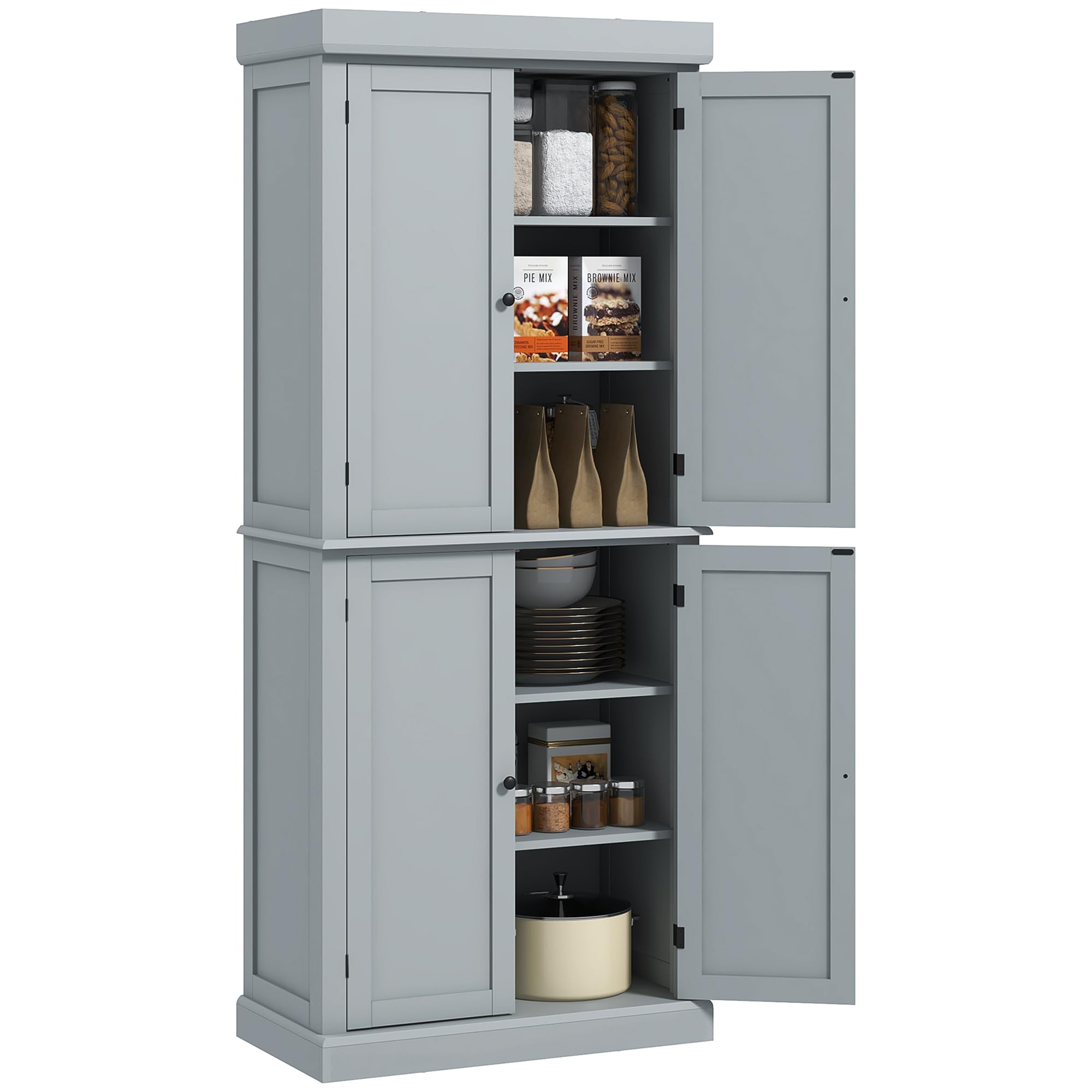 HOMCOM Armoire de Cuisine Vaisselier Style Moderne 76 x 40,5 x 184 cm Gris | Buffet Cuisine, Meuble de Rangement, avec Placards, Étagères Réglables, pour Salle à Manger, Salon