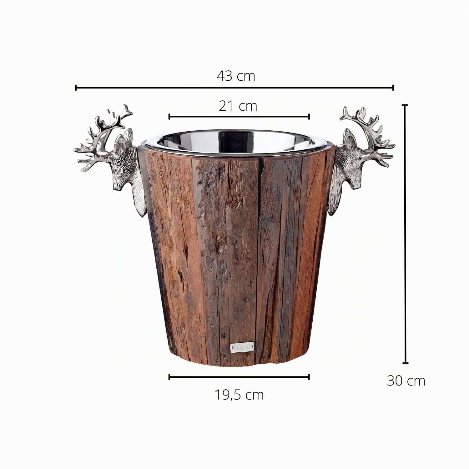 EDZARD Enfriador de Botellas Milwaukee, Altura 29 cm, Madera, con inserción de Acero Inoxidable, Asas con diseño de Cabeza de Ciervo, Enfriador de champán, Enfriador de Vino