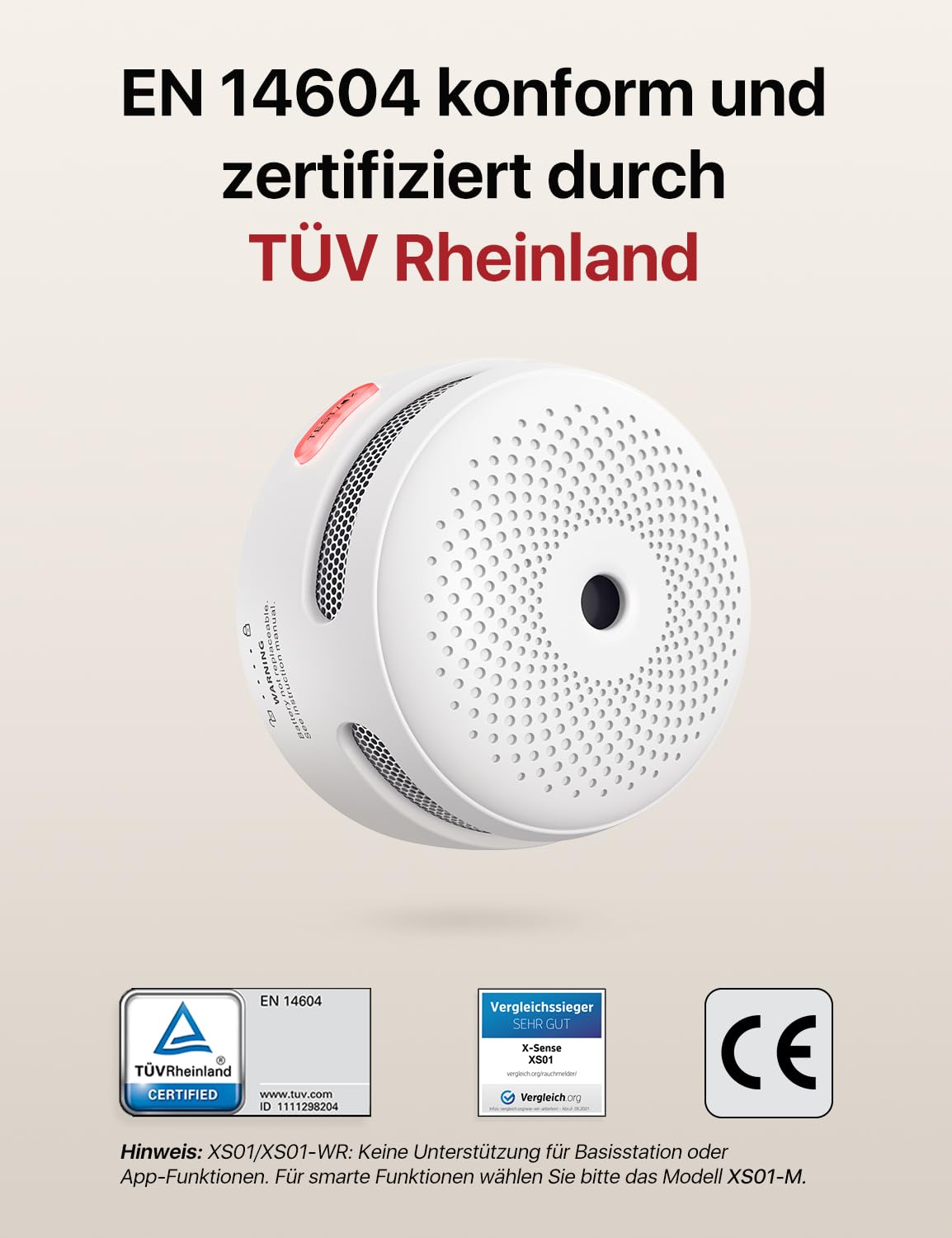 X-Sense Standalone Rauchmelder 10 Jahre Batterie, Nicht mit Basisstation kompatibel, Mini Feuermelder, Brandmelder, Rauchwarnmelder mit Stummschaltungstaste, XS01, 6er Set