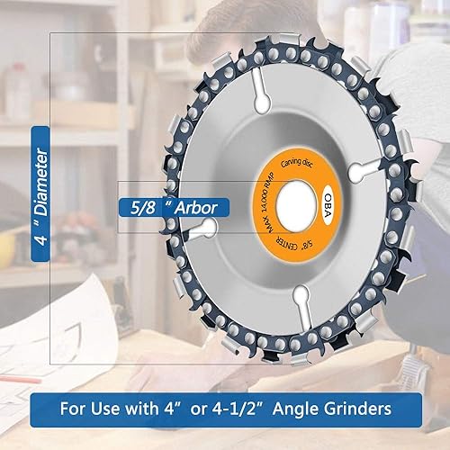 Miniatura 7 de OBA Molinillo de tocón de disco de tallado de madera para amoladora angular de 4 '' o 4 "-12", muela de disco de motosierra de 58 pies, disco de