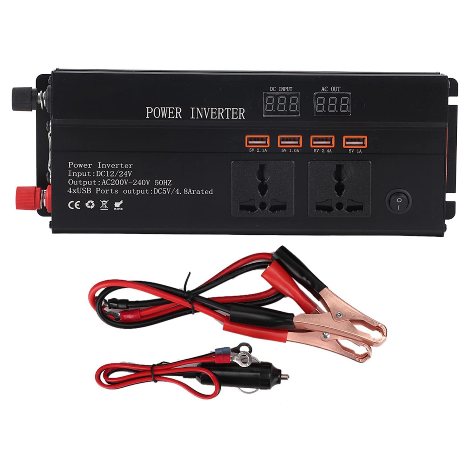 Convertidor de Corriente para Automóvil DC 12V 24V a AC 220V 4000W,Convertidor Inversor de Corriente USB Sinusoidal Pura con Pantalla LCD de 4000W,Rápido con Pantalla LCD Puerto