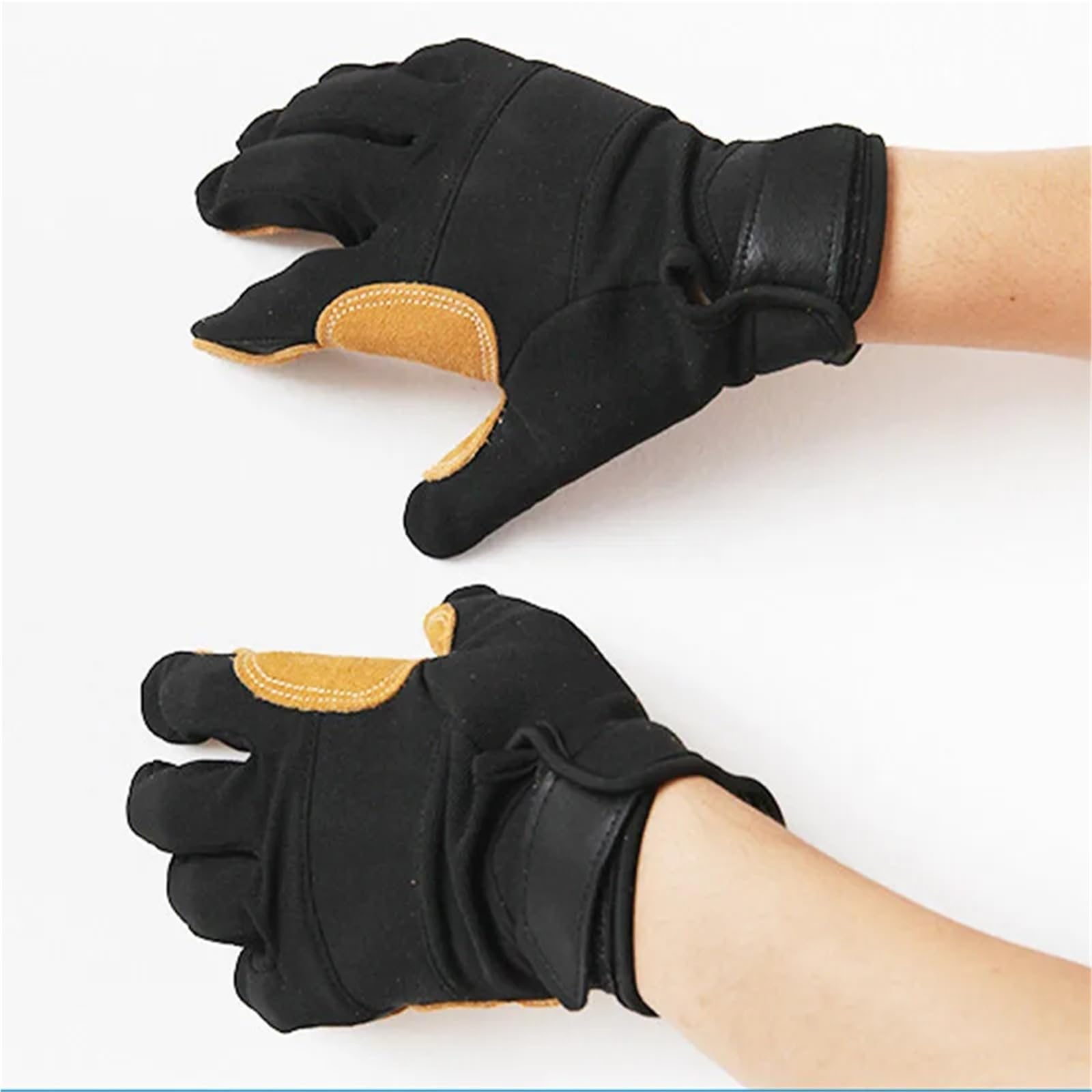 Genérico Guantes gruesos de escalada con dedos completos for entrenamiento de rappel, descenso, caída de cuerda y rescate al aire libre(Black)