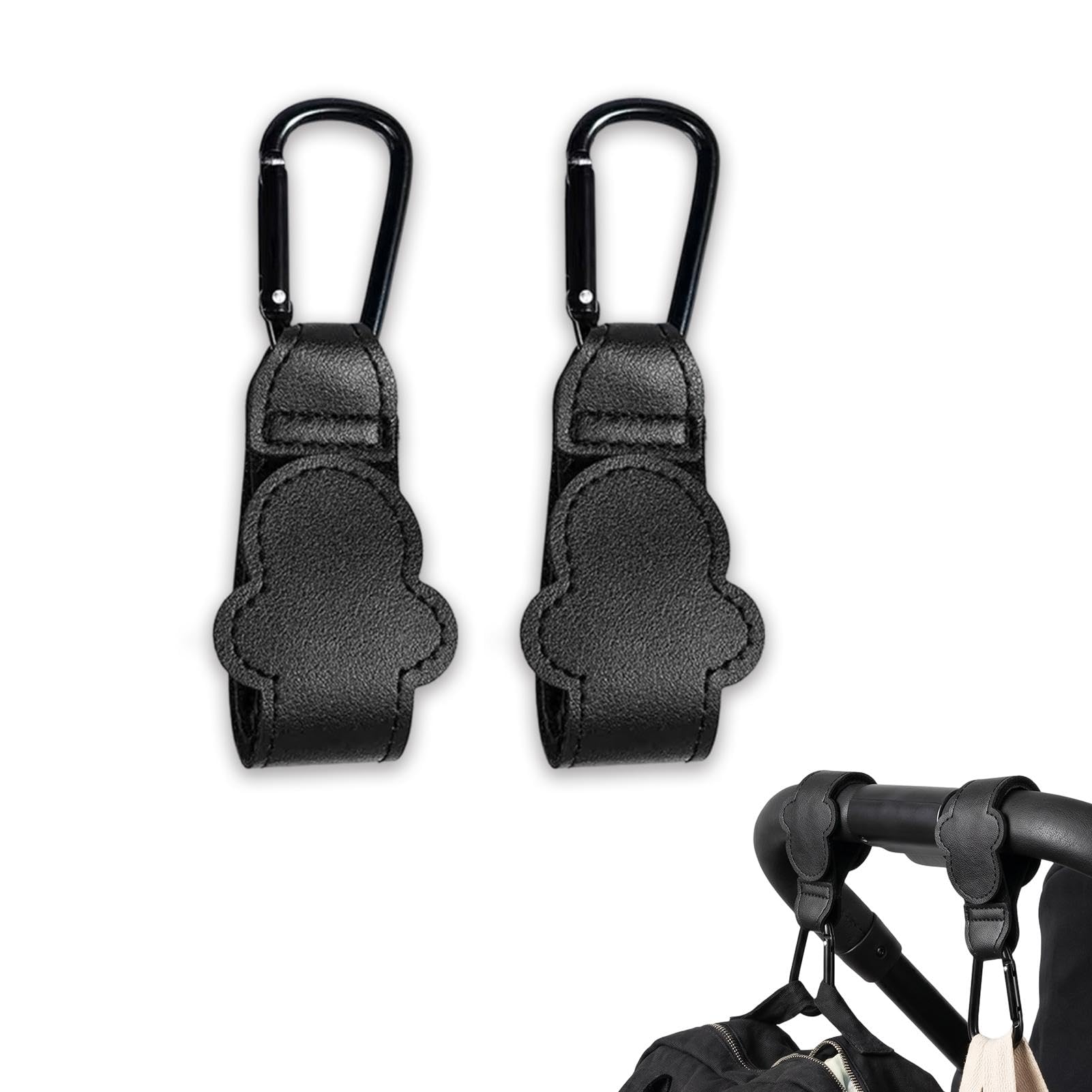 Buggy Clips 2 Pack Stroller Hooks for Bags, Heavy Duty Pram Hooks with Adjustable Strap, Pram Clips for Buggy and Pushchair Accessories, Non Slip Pram Clips for Buggy for Shopping and Nappy Bags