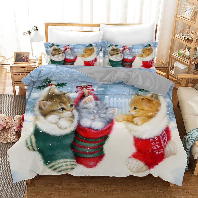 Housse de Couette 240 x 260 Noël Animal en microfibre avec 2 taies d'oreiller