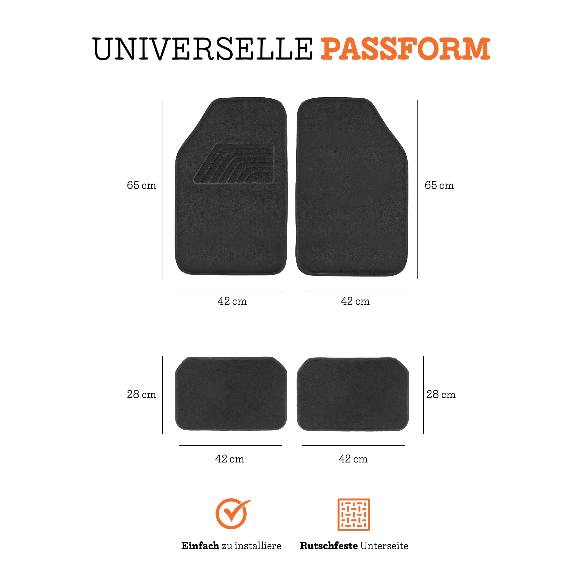 Universal-Auto matten, 4er-Pack (2 automatten vorne + 2 hinten), Teppichmatten für den Boden, rutschfeste Matten, leicht zu reinigen, Autozubehör für den Innenraum