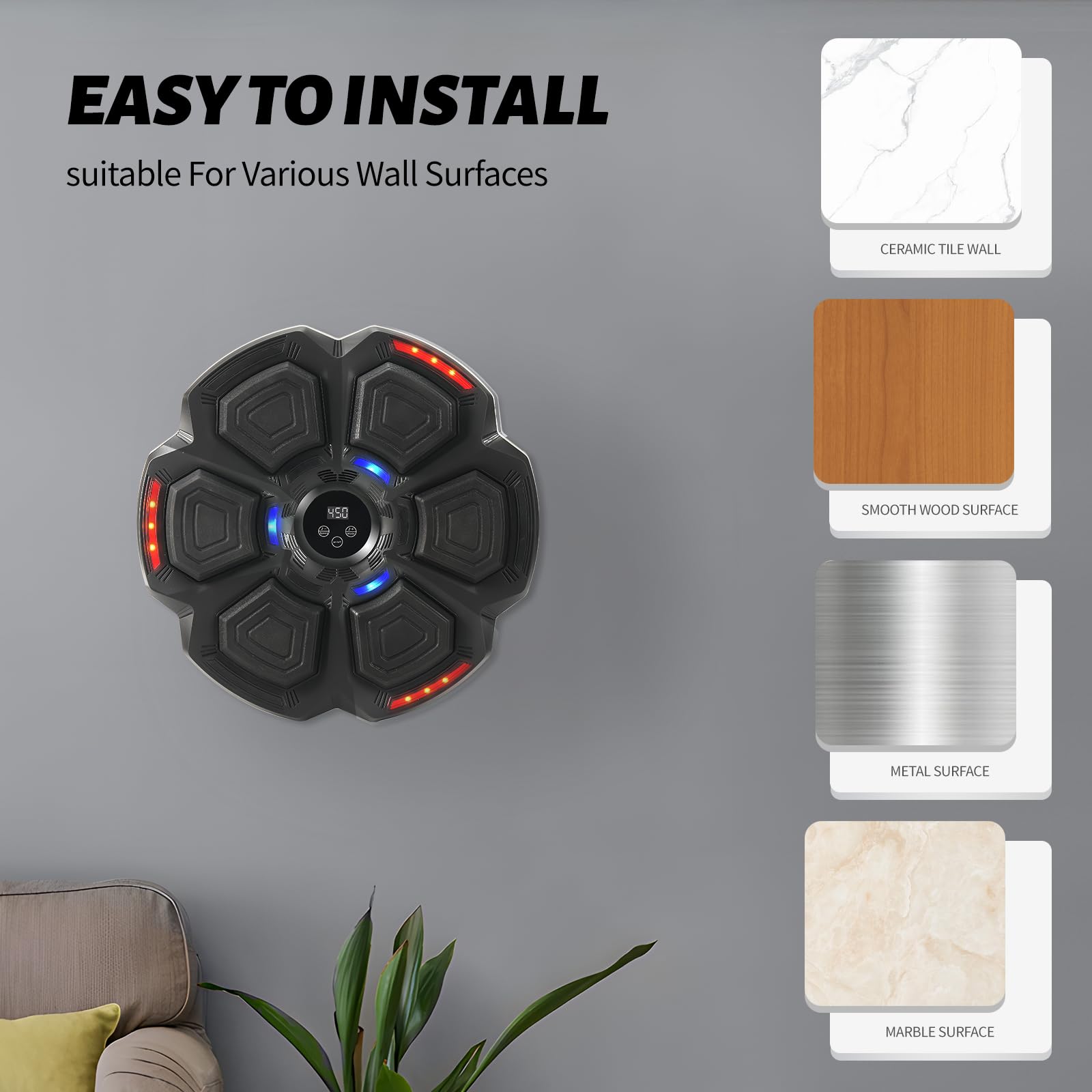 Music Boxing Machine Adulto, Máquina de Boxeo Musical de Pared con Guantes de Boxeo, 9 Modos de Velocidad y Modo de Conteo, Boxeo Pared Bluetooth para Musical Liberar Estrés y Entrenar