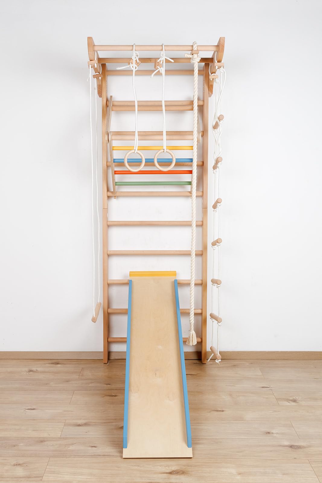 Schwedische Kinder-5-220-Farbe Sprossenwand aus massivem Buchenholz – Indoor Kletterwand & Turnwand für Kinder & Erwachsene – Sportgerät, Klettergerüst, Gym Holzspielgerät