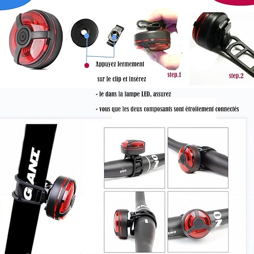 Miniatura 4 de Paquete de 2 luces traseras de bicicleta, luz LED recargable por USB, luz trasera de bicicleta, linterna de seguridad para bicicleta, 5 opciones de