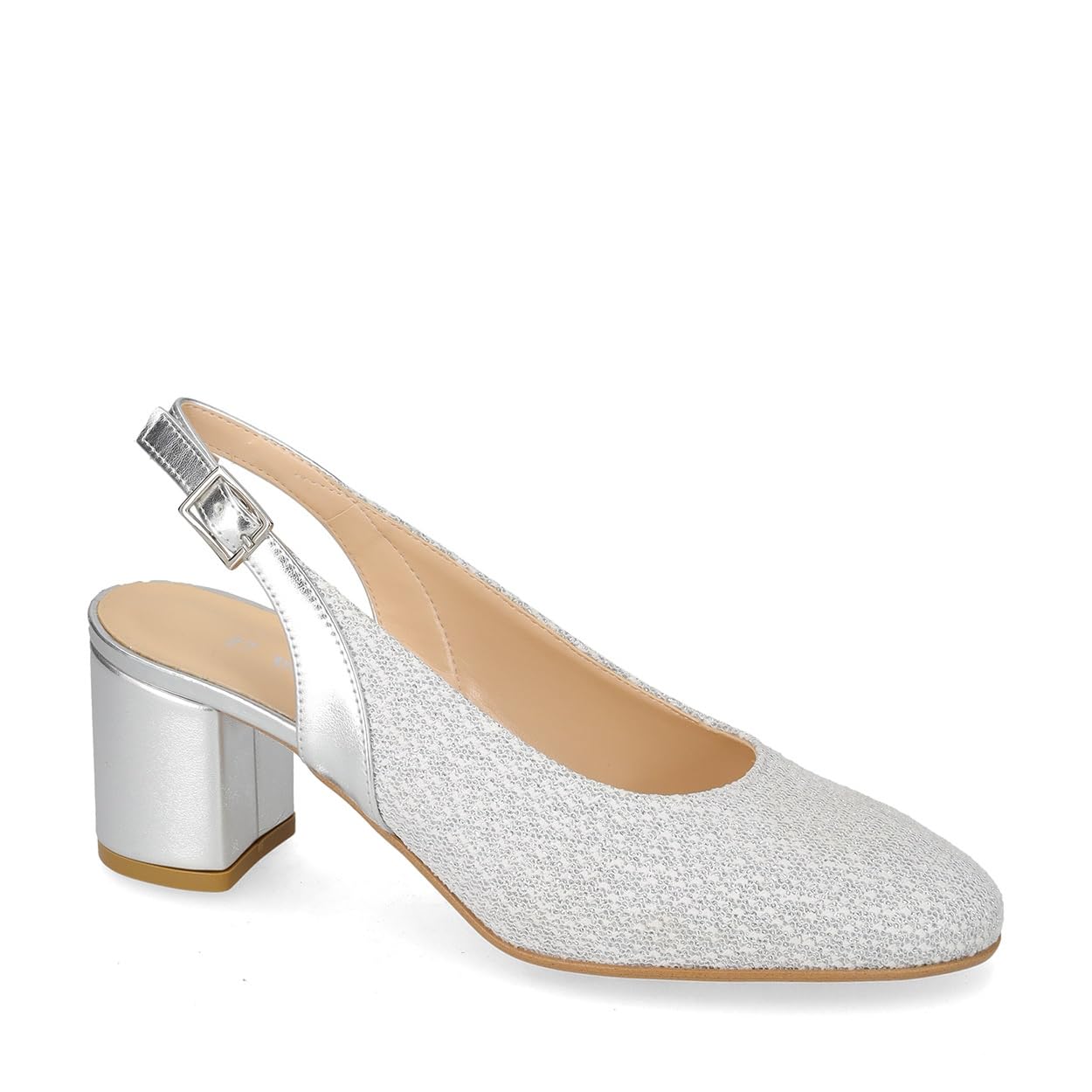 Valleverde 28200 Slingback Cerimonia Donna Tessuto Tacco Grosso 6Cm Suola Gomma Sintetica