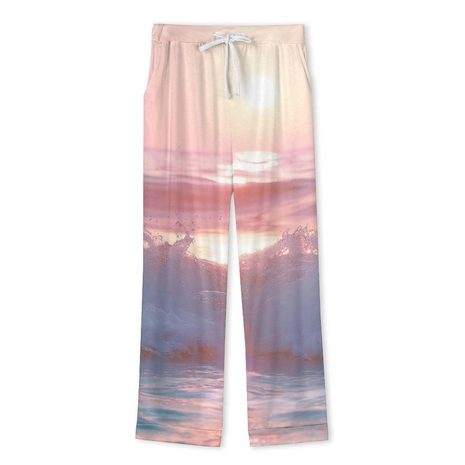 OLEETS Completo Pigiama da Uomo 2 Pezzi - Paesaggio della Spiaggia Top E Pantaloni in 2 Pezzi Pigiama Casual E Ampio A Maniche Lunghe Morbido Autunnale E Invernale.