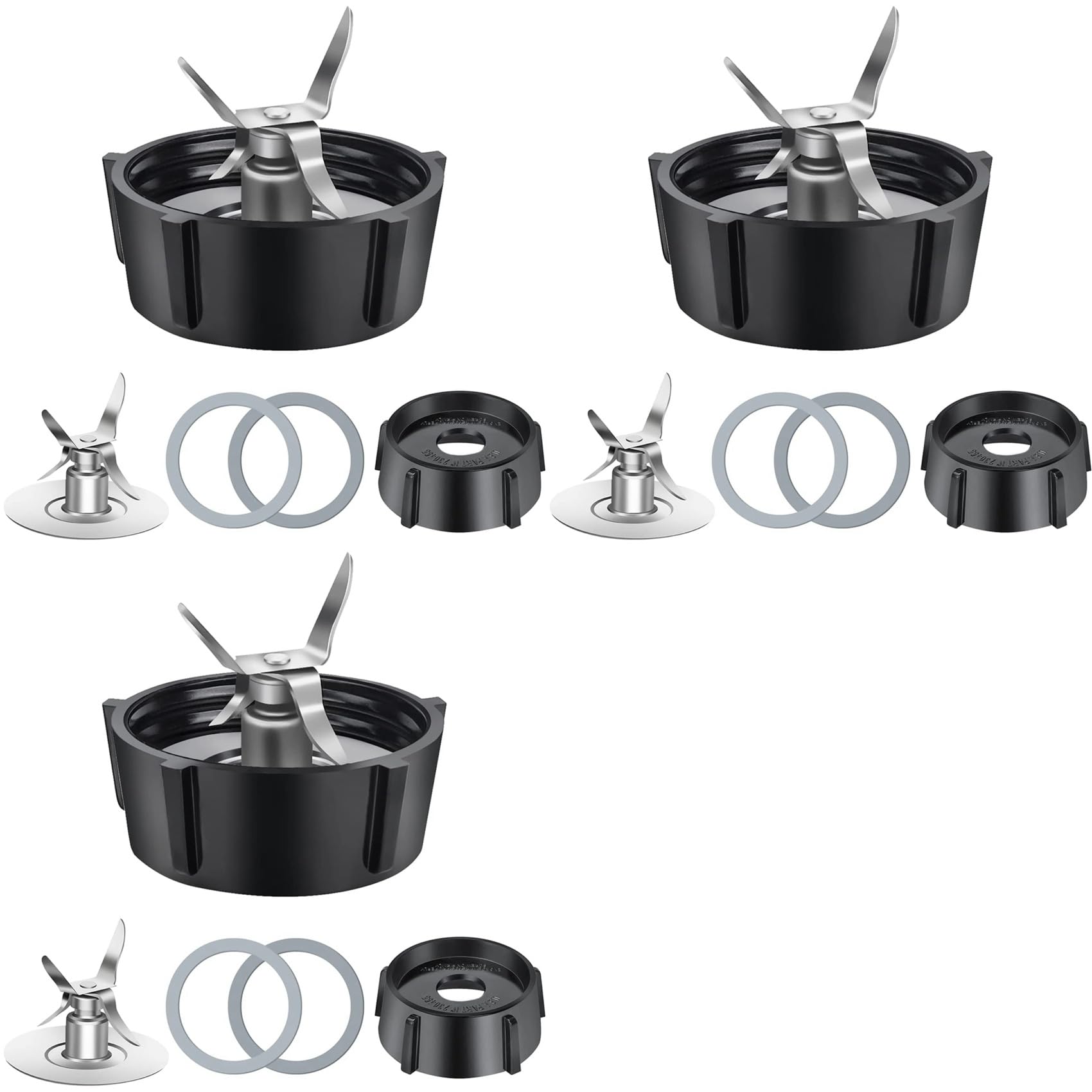 Hndhbfgrt 3X Replacement Parts for Osterizer Blender, 4 Point Fusion Blades Assembly with 6 Piece Rubber Seal Gasket 4961