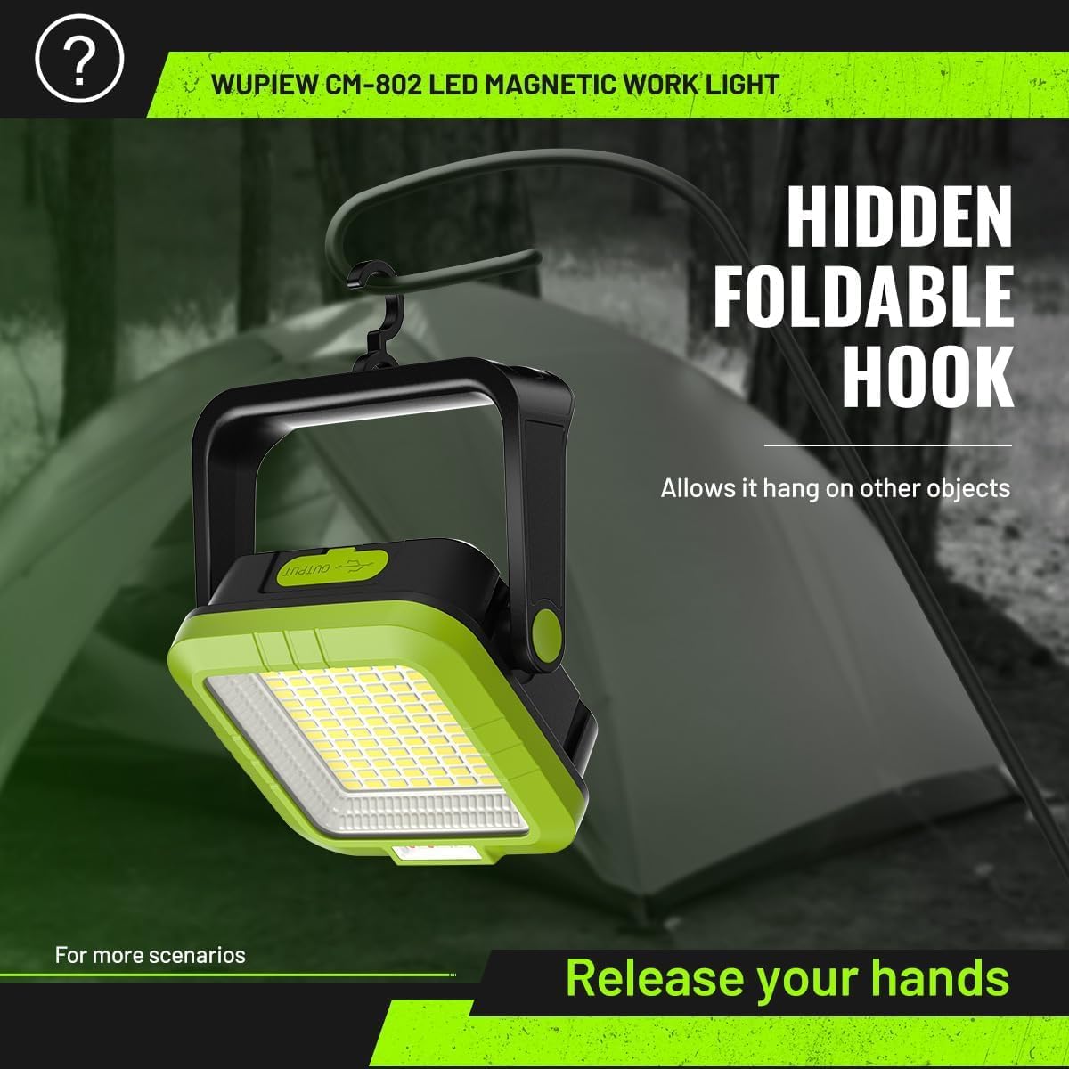 Magnetic Work Light Rechargeable Led Tripod Worklight Portable Cordless Trouble Light, Inspection Light for Car with Magnet and Hook for Daddy, Fathers Husbands or Boyfriends(Green)